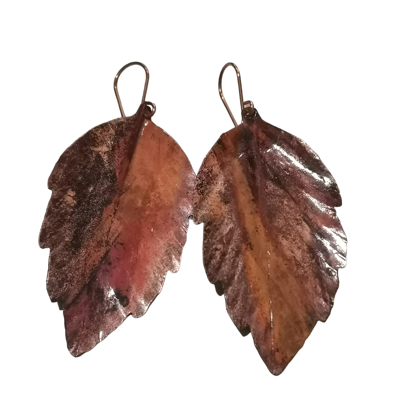 Boucles d'Oreilles Feuille en Cuivre Oxydé Fait Main - Cose di Bottega