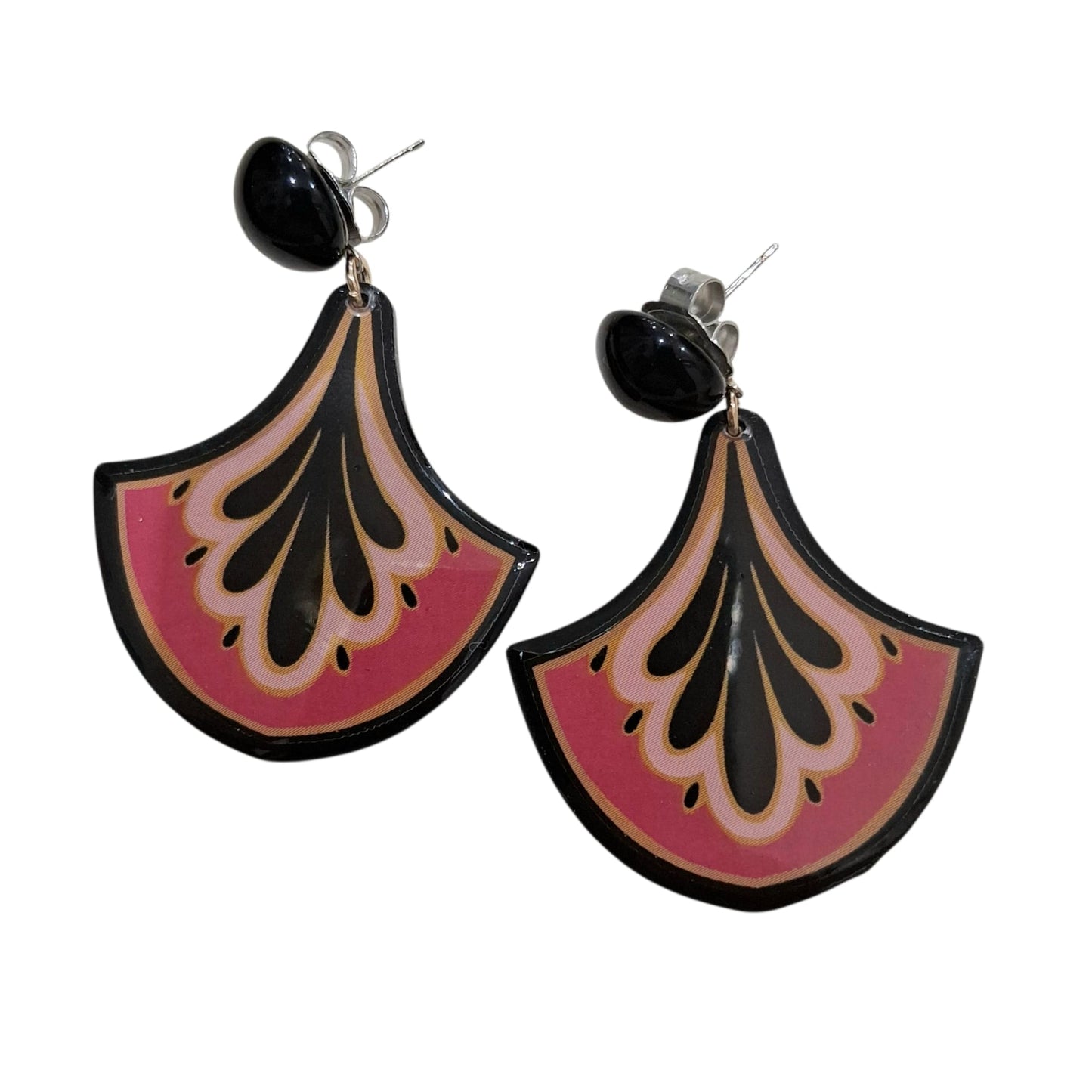 Boucles d’oreilles motif Art Déco rose