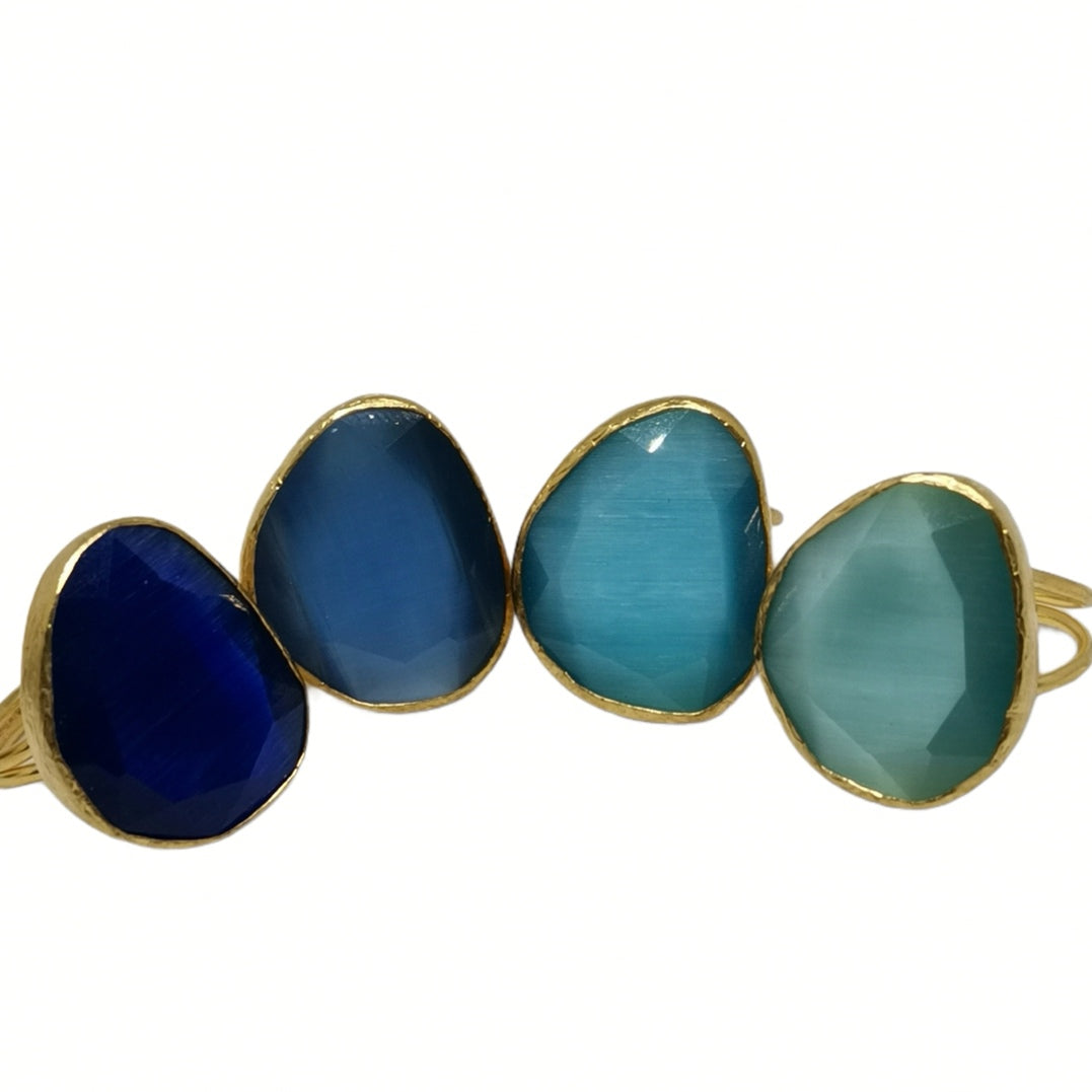 Bague Lumineuse en Laiton Plaqué Or ou Argent avec Pierre Œil de Chat - Cose di Bottega