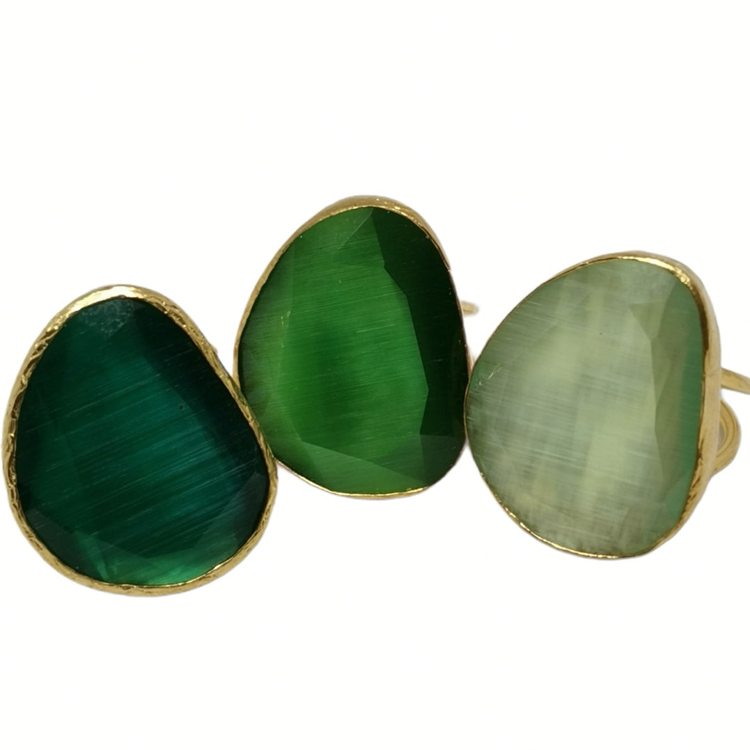 Bague Lumineuse en Laiton Plaqué Or ou Argent avec Pierre Œil de Chat - Cose di Bottega