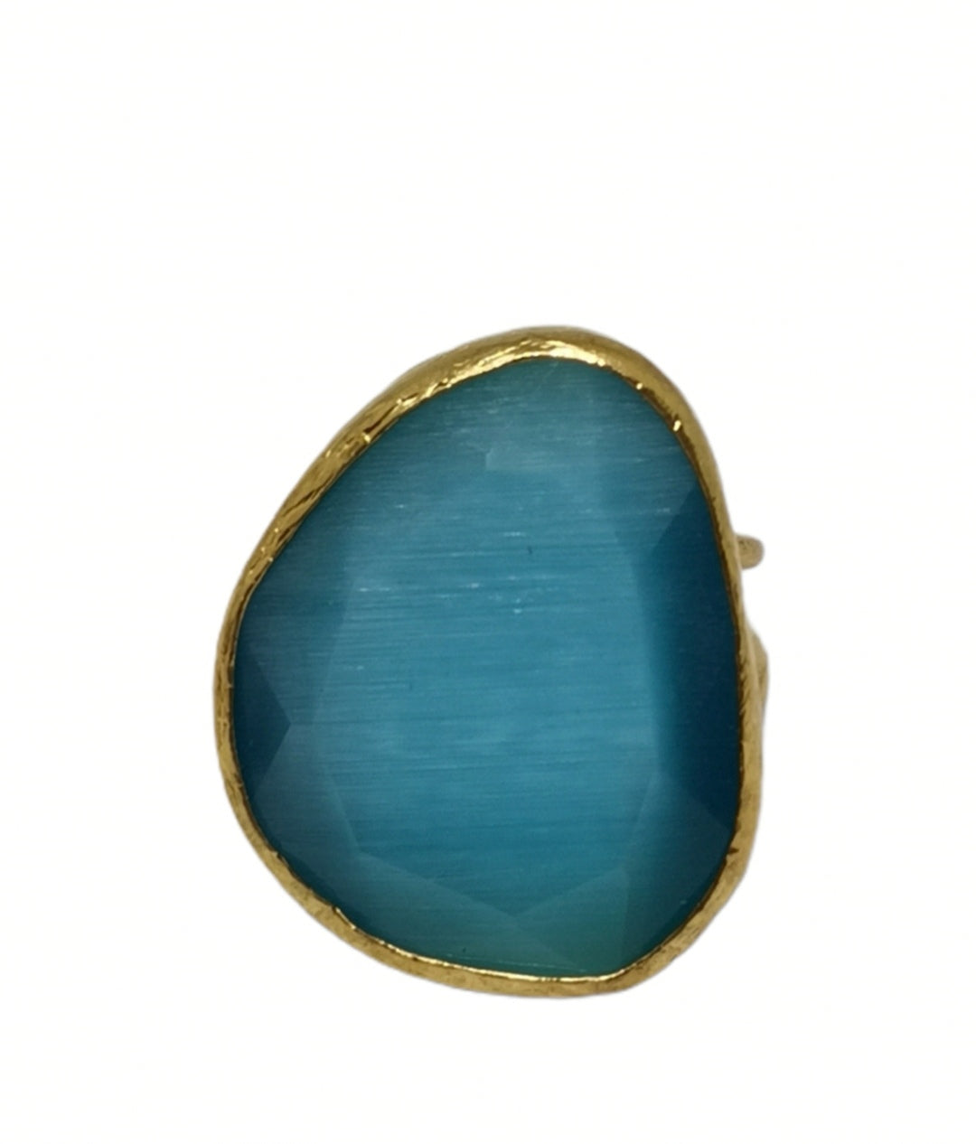 Bague Lumineuse en Laiton Plaqué Or ou Argent avec Pierre Œil de Chat - Cose di Bottega