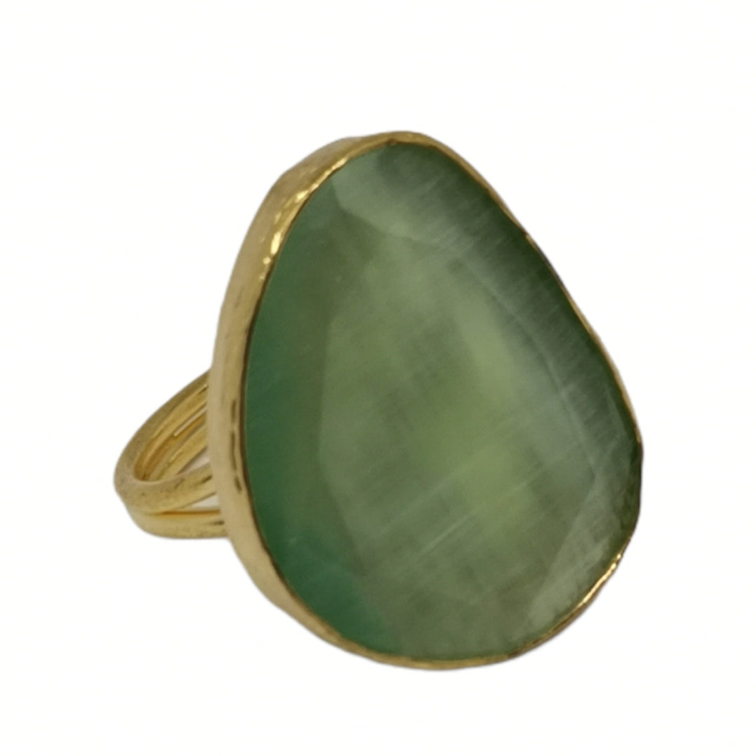 Bague Lumineuse en Laiton Plaqué Or ou Argent avec Pierre Œil de Chat - Cose di Bottega