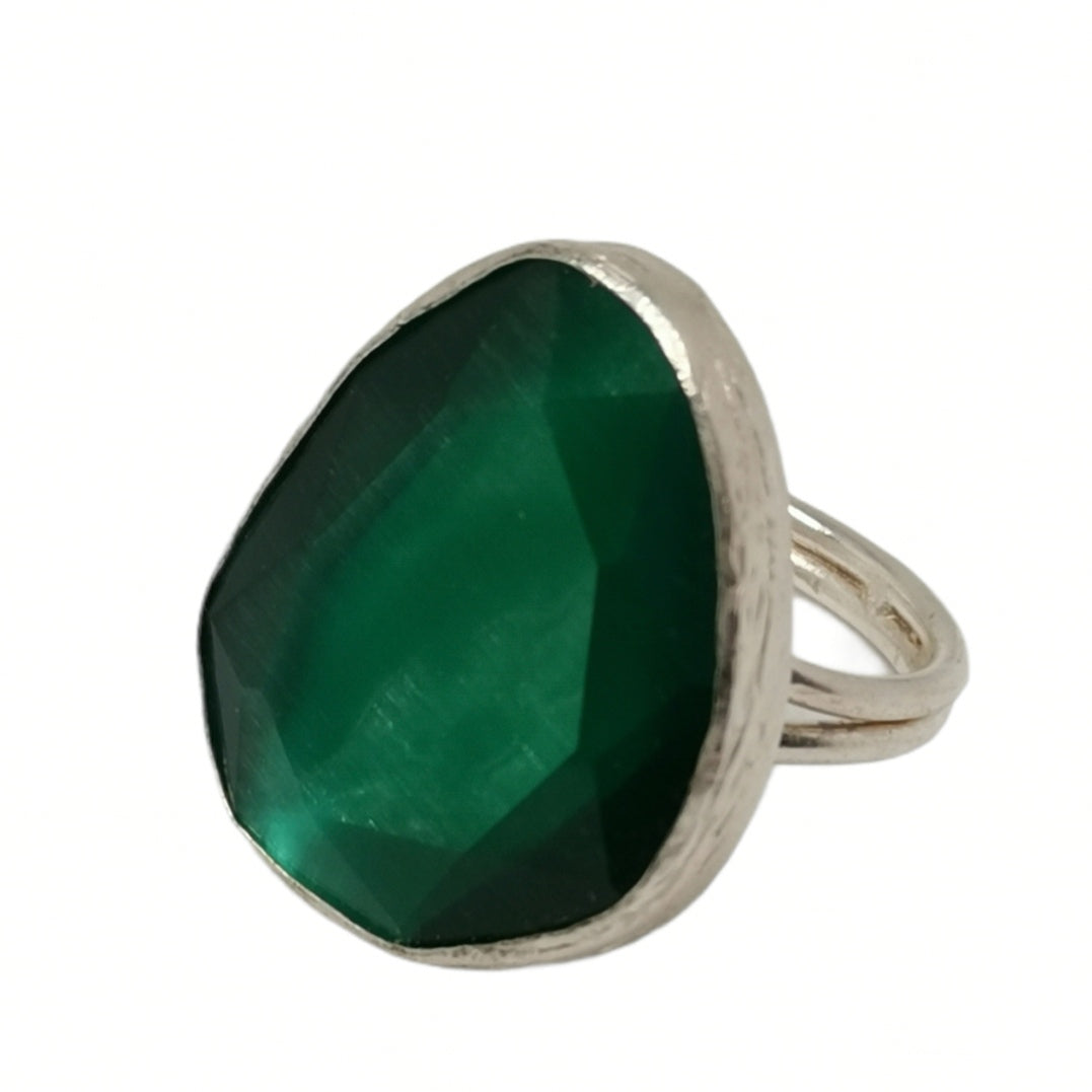 Bague Lumineuse en Laiton Plaqué Or ou Argent avec Pierre Œil de Chat - Cose di Bottega
