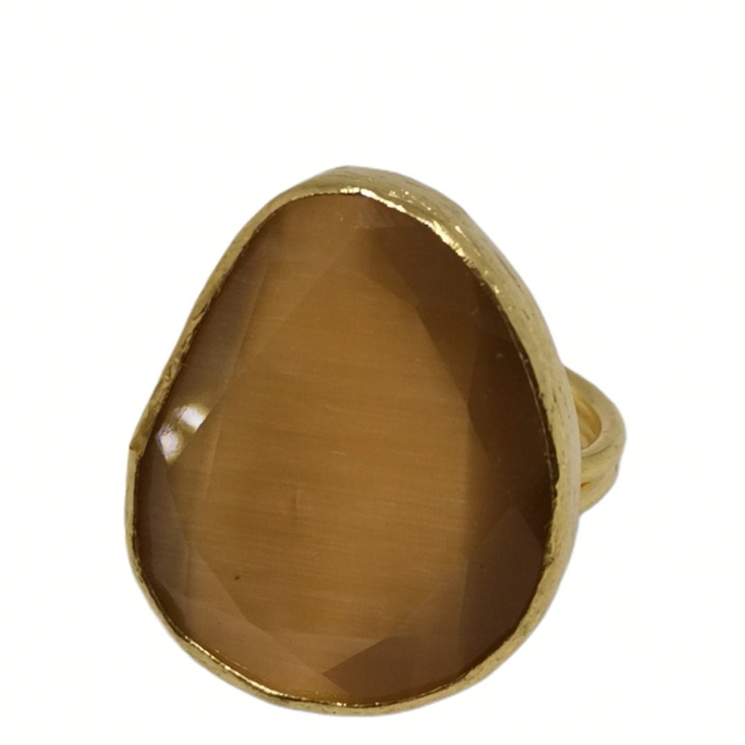 Bague Lumineuse en Laiton Plaqué Or ou Argent avec Pierre Œil de Chat - Cose di Bottega
