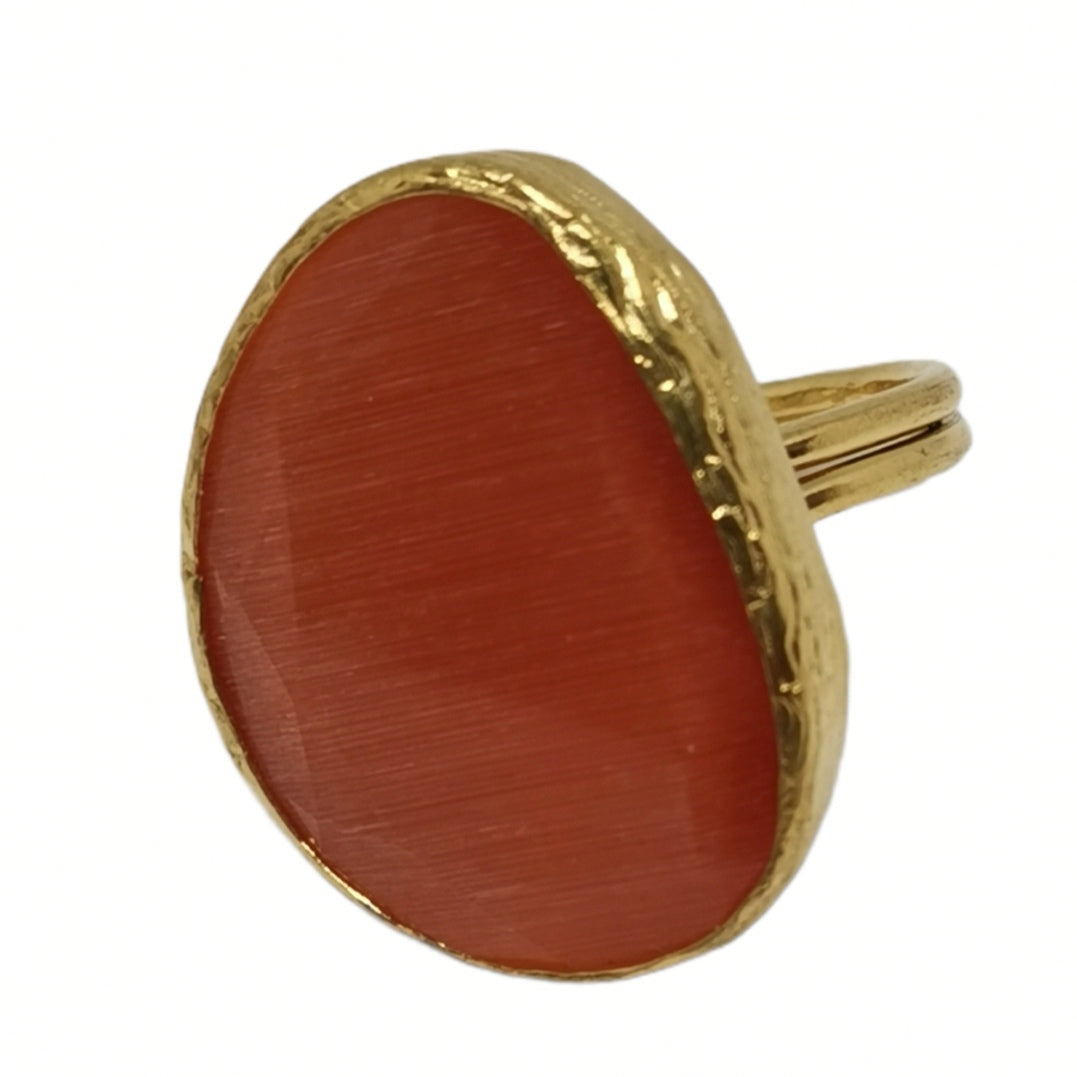 Bague Lumineuse en Laiton Plaqué Or ou Argent avec Pierre Œil de Chat - Cose di Bottega