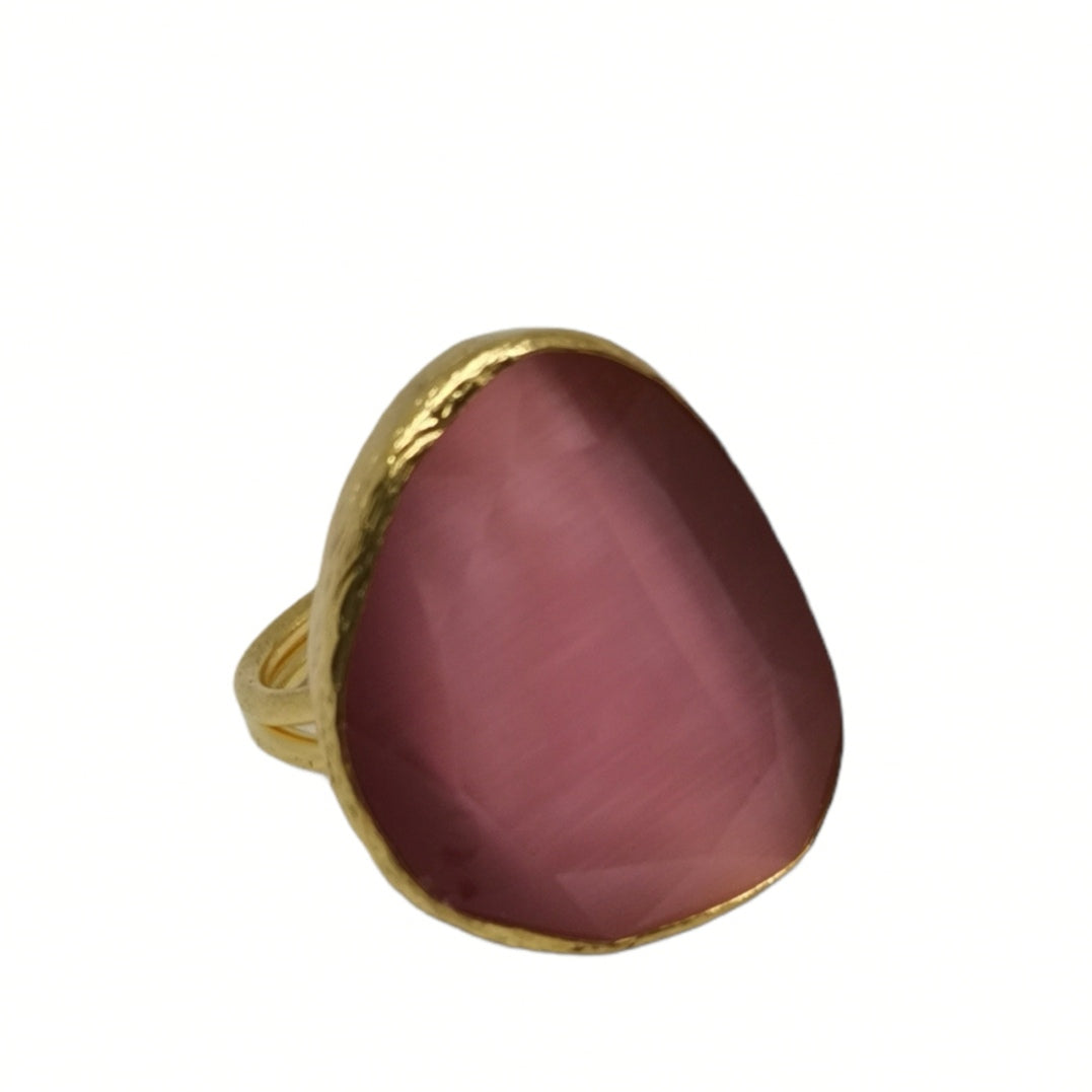 Bague Lumineuse en Laiton Plaqué Or ou Argent avec Pierre Œil de Chat - Cose di Bottega
