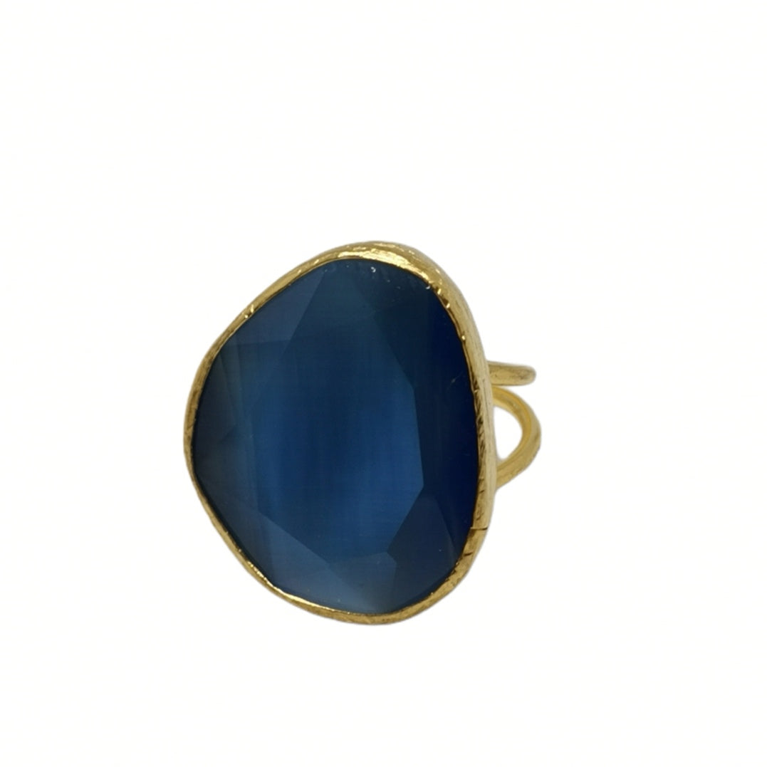 Bague Lumineuse en Laiton Plaqué Or ou Argent avec Pierre Œil de Chat - Cose di Bottega