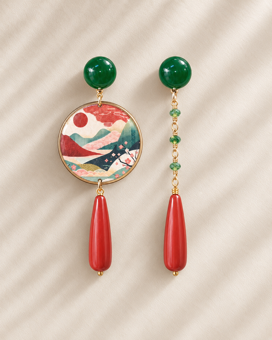Boucles d’oreilles paysage japonais en plexiglas et cristaux