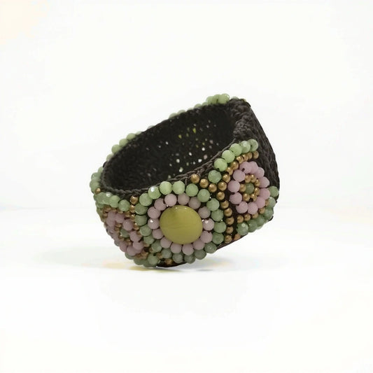 Bracelet Brodé à la Main avec Cristaux Multicolores - Design Floral - Cose di Bottega