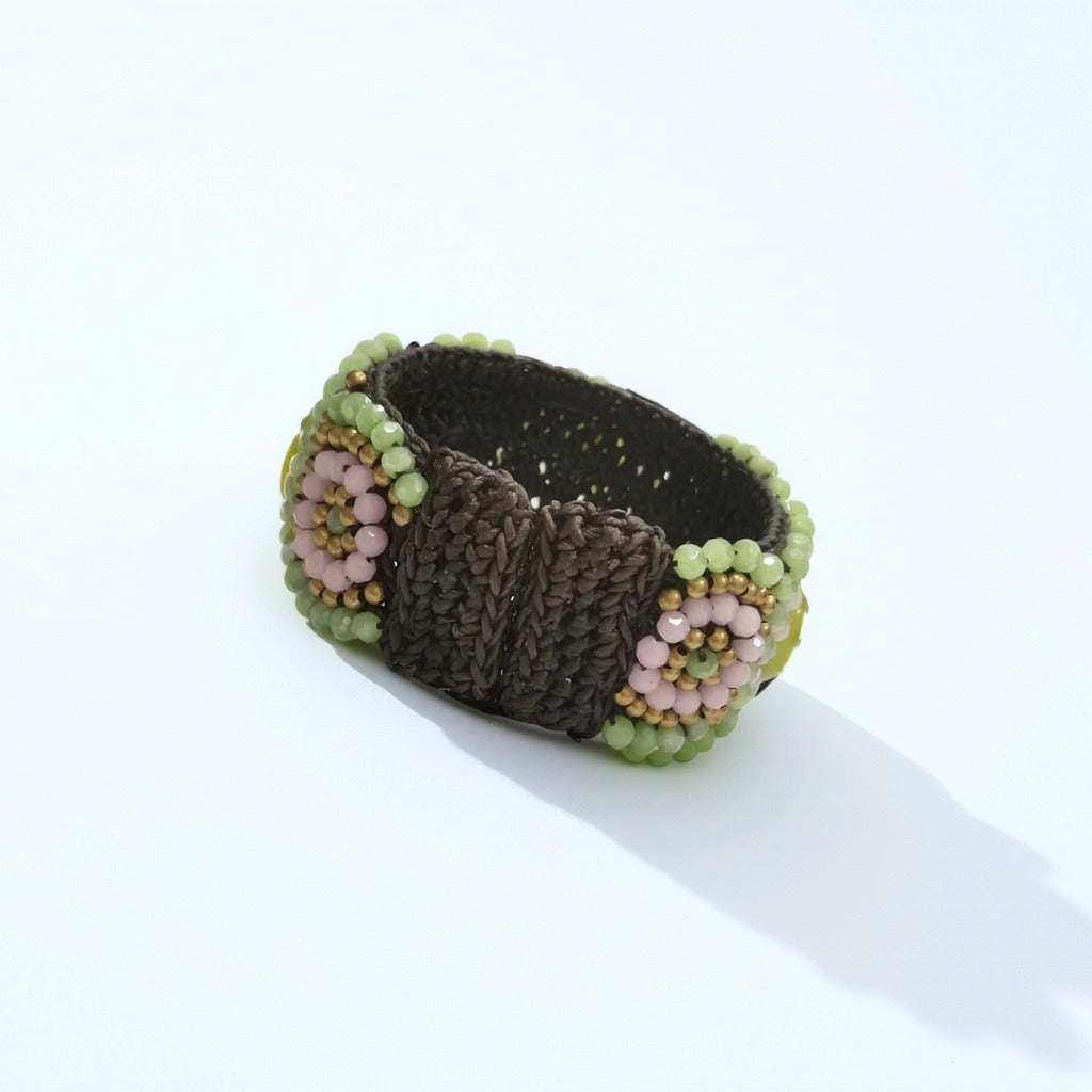 Bracelet Brodé à la Main avec Cristaux Multicolores - Design Floral - Cose di Bottega