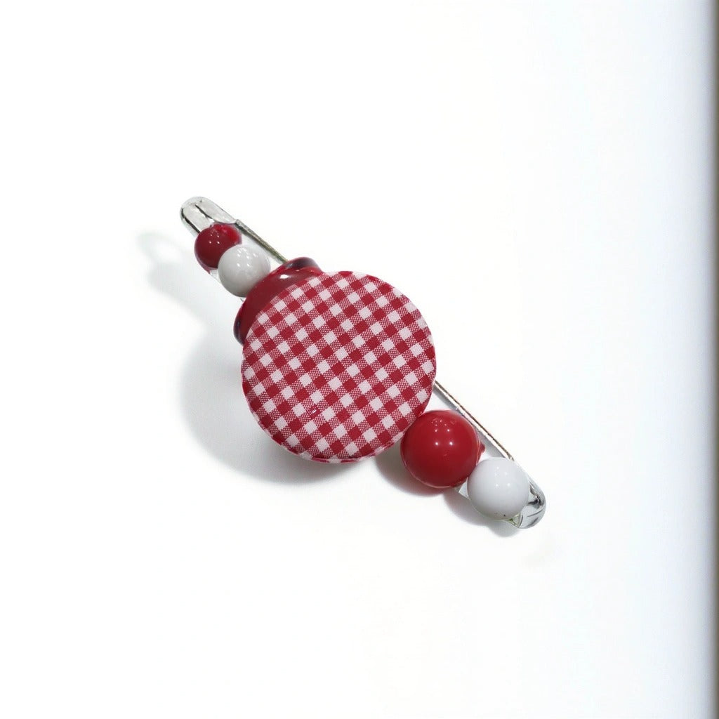 Broche Artisanale en Tissu Vichy Rouge et Plexiglas - Cose di Bottega