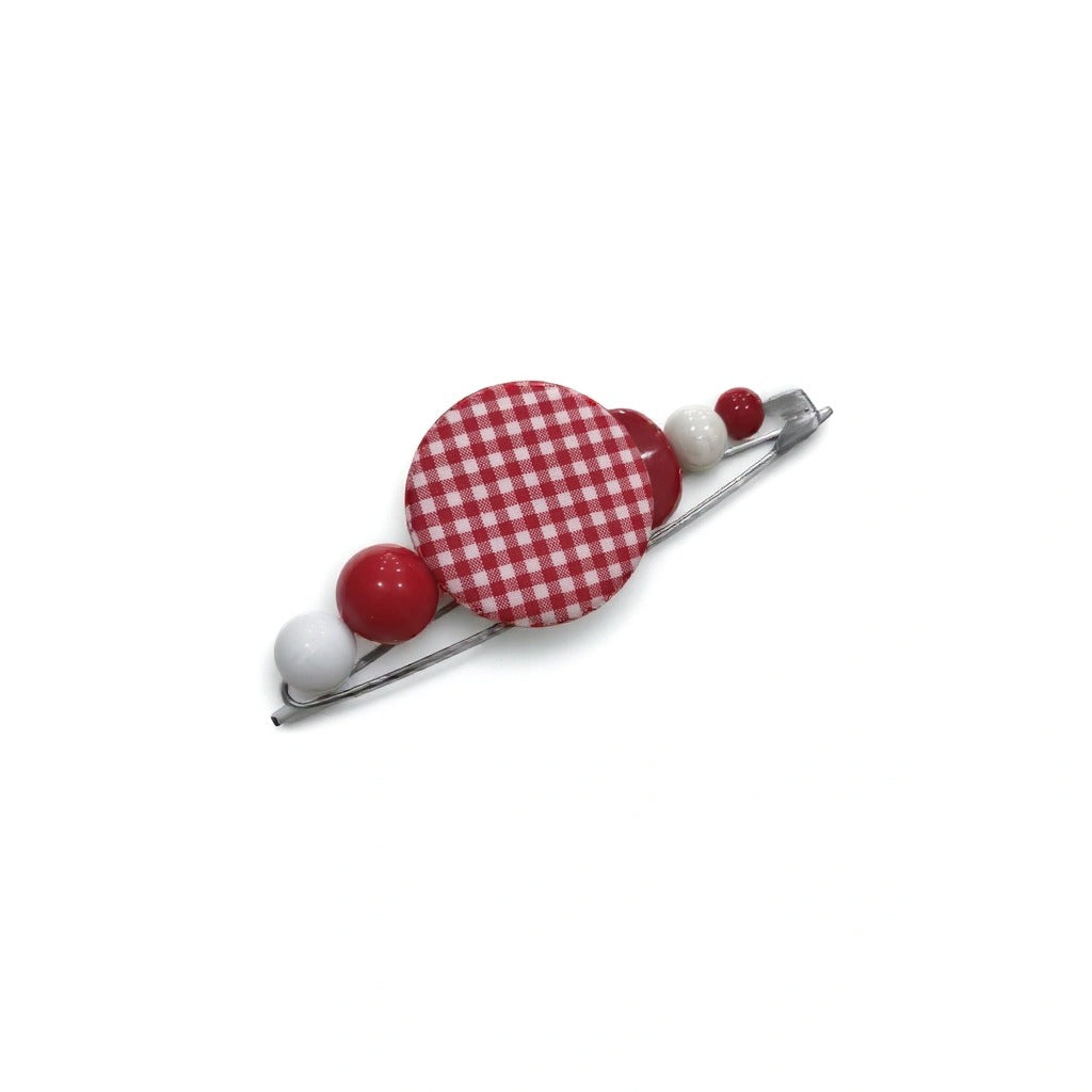 Broche Artisanale en Tissu Vichy Rouge et Plexiglas - Cose di Bottega