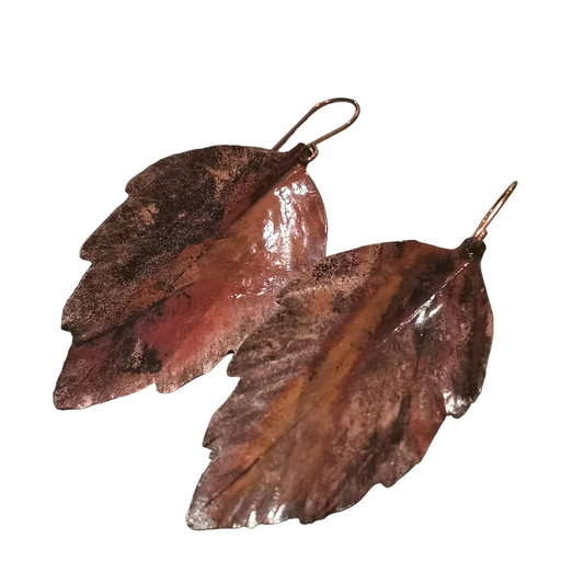 Boucles d'Oreilles Feuille en Cuivre Oxydé Fait Main - Cose di Bottega