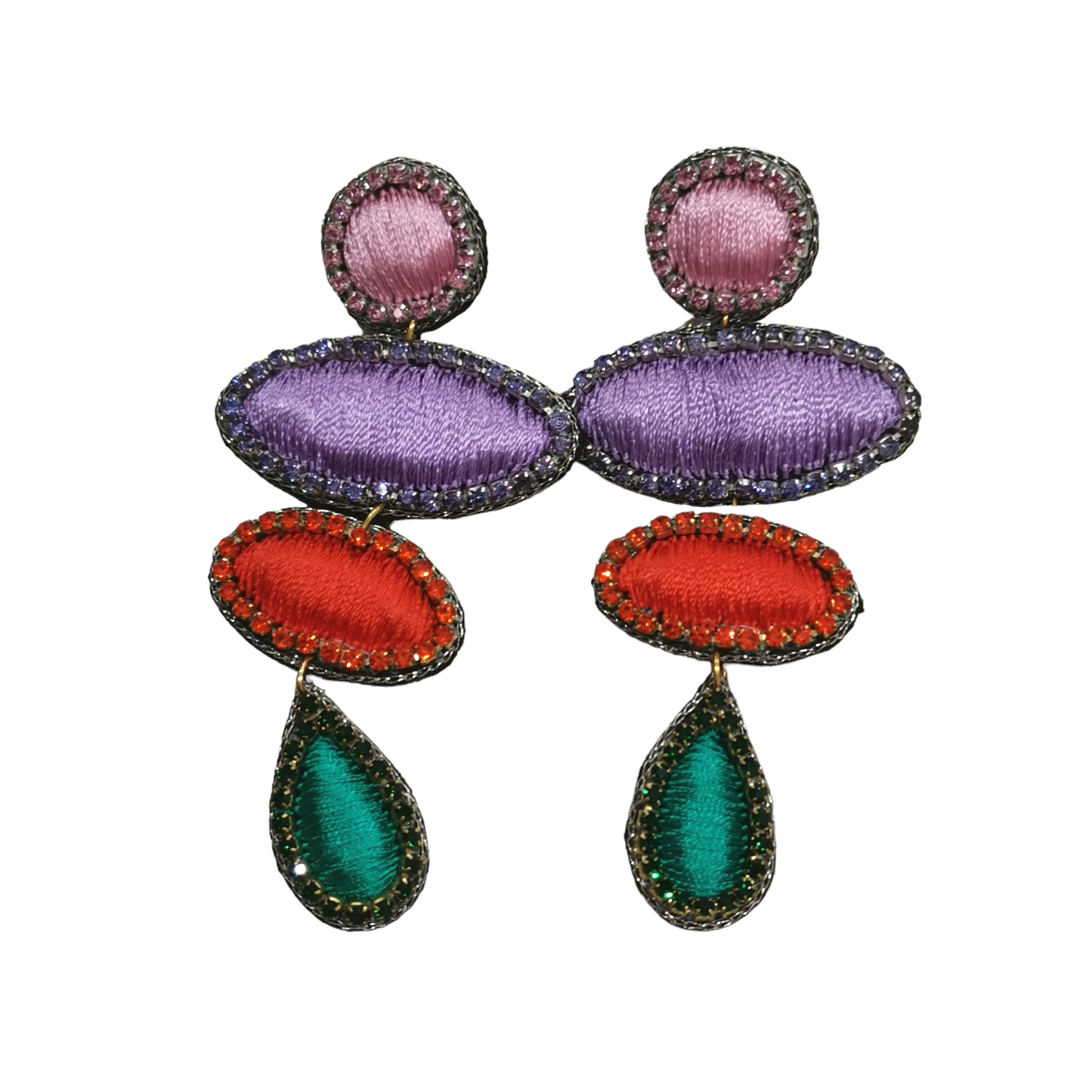 Boucles d'Oreilles Pendantes en Tissu Brodé Fait Main - Cose di Bottega