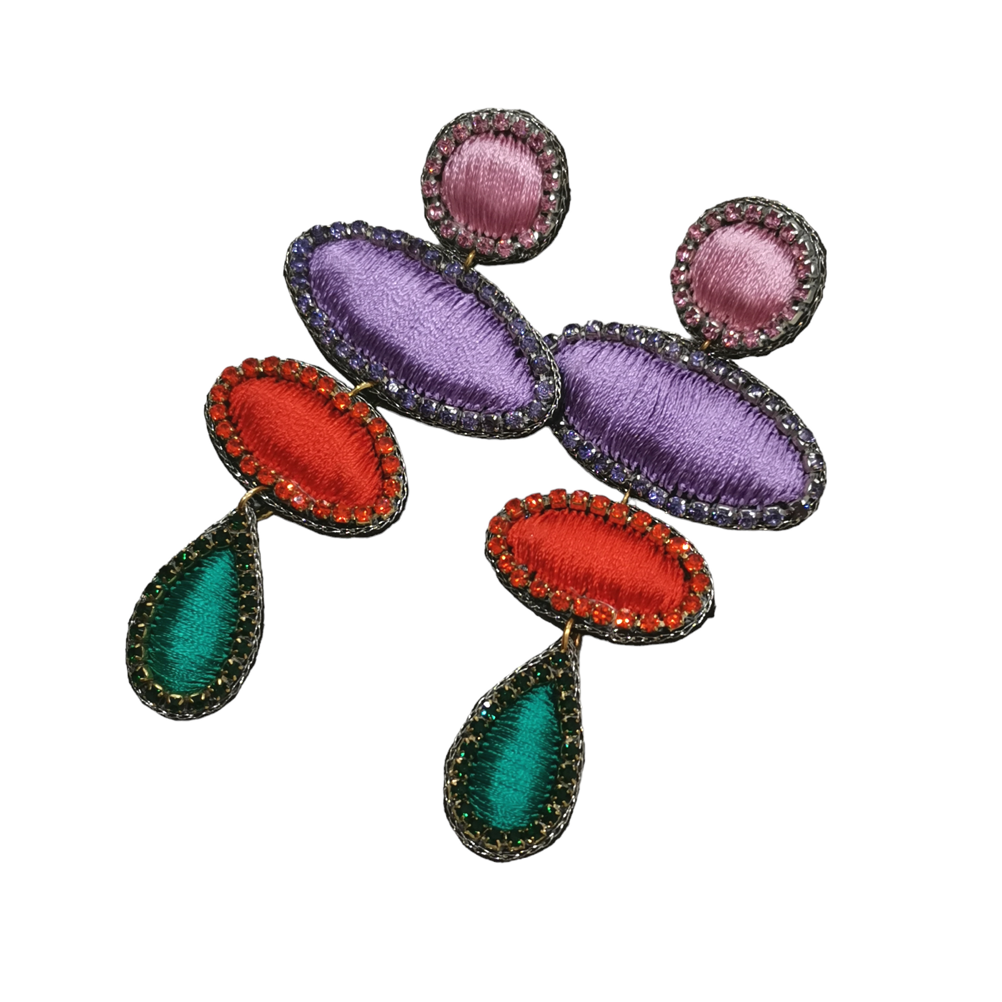 Boucles d'Oreilles Pendantes en Tissu Brodé Fait Main - Cose di Bottega