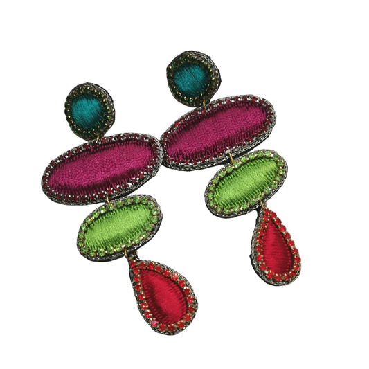 Boucles d'Oreilles Pendantes en Tissu Brodé Fait Main - Cose di Bottega