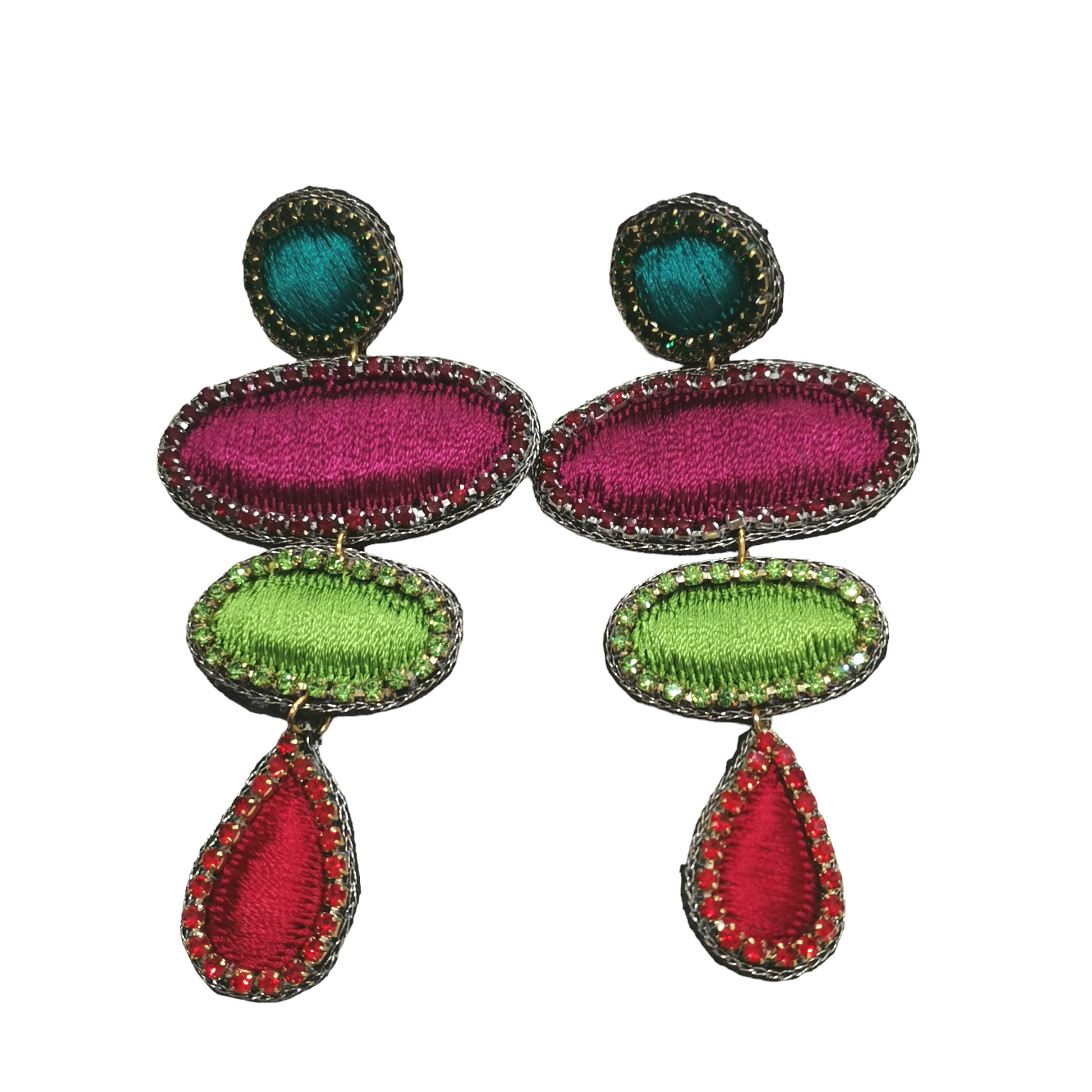 Boucles d'Oreilles Pendantes en Tissu Brodé Fait Main - Cose di Bottega