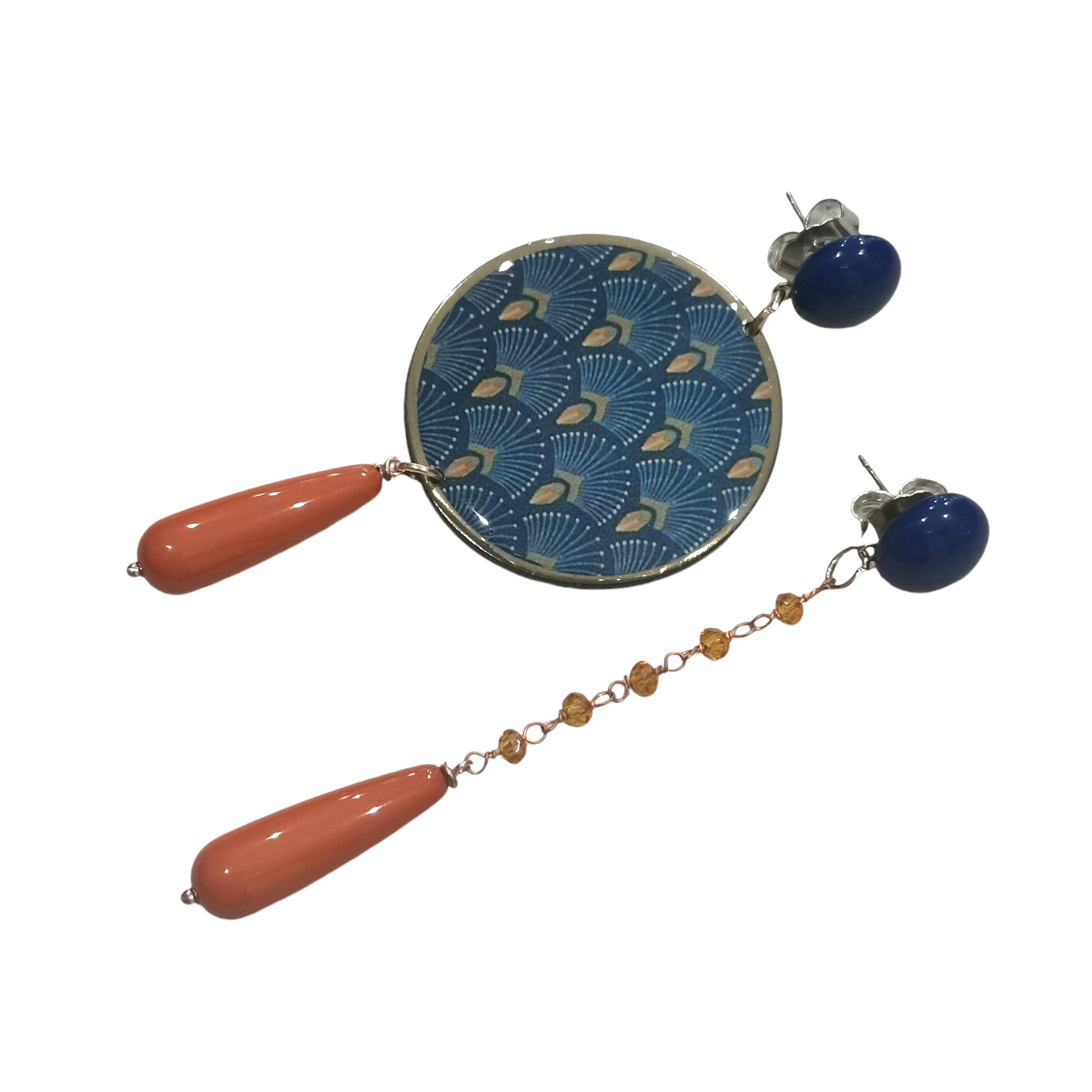 Boucles d'Oreilles Asymétriques Art Déco en Plexiglas et Cristaux Fait Main - Cose di Bottega