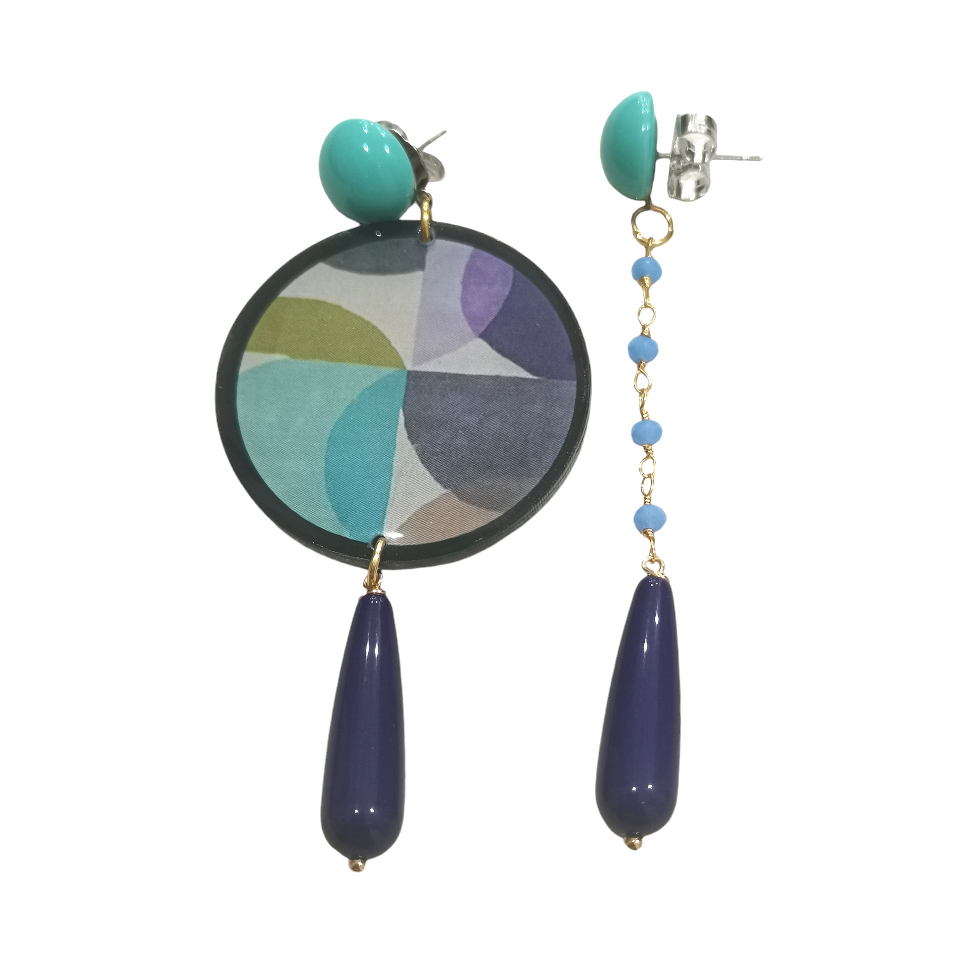 Boucles d'Oreilles Asymétriques Art Déco en Plexiglas et Cristaux Fait Main - Cose di Bottega