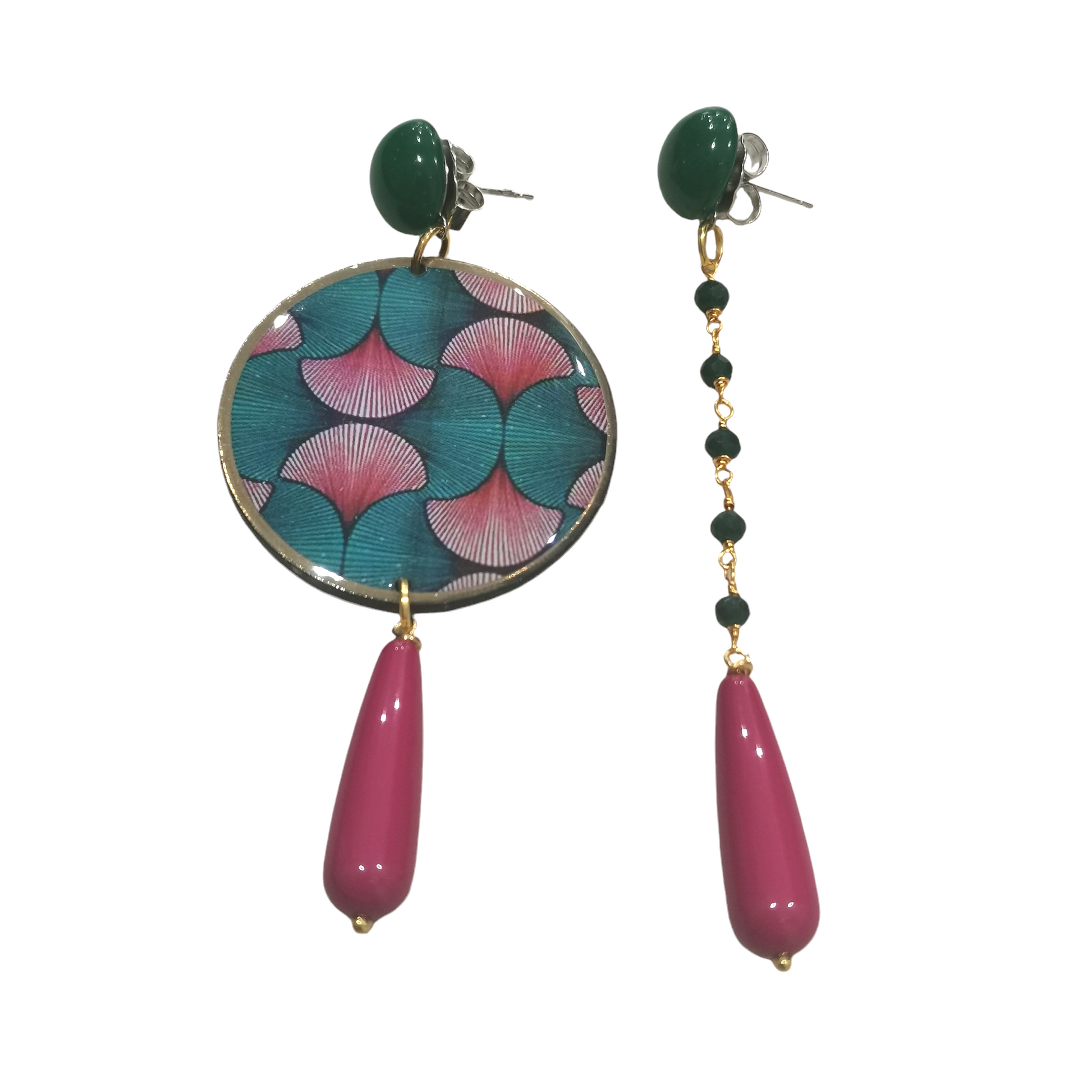 Boucles d'Oreilles Asymétriques Art Déco en Plexiglas et Cristaux Fait Main - Cose di Bottega