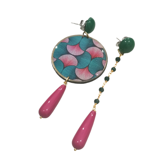 Boucles d'Oreilles Asymétriques Art Déco en Plexiglas et Cristaux Fait Main - Cose di Bottega