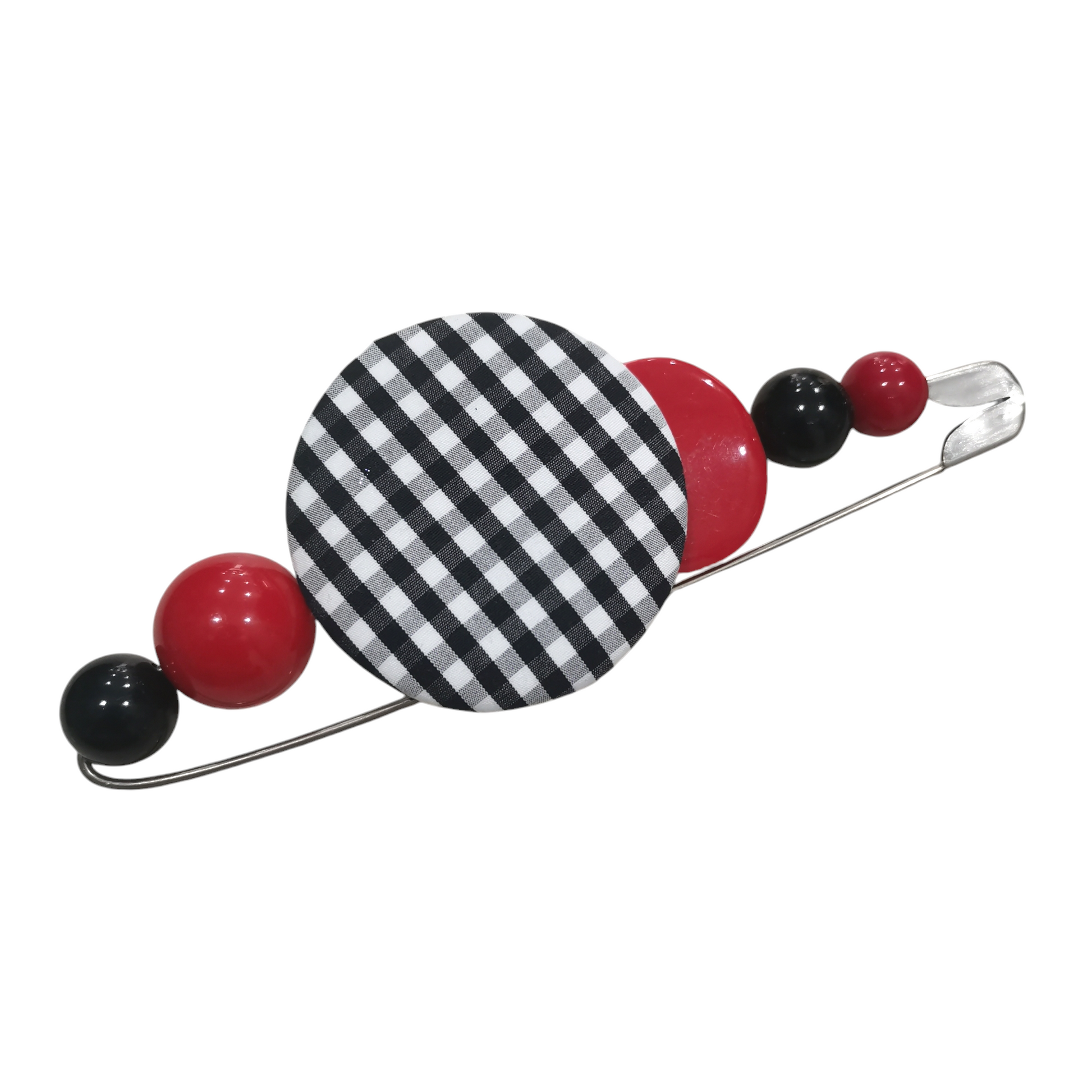 Broche Vichy Artisanale en Rouge, Noir et Blanc - Cose di Bottega