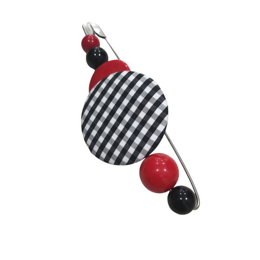 Broche Vichy Artisanale en Rouge, Noir et Blanc - Cose di Bottega