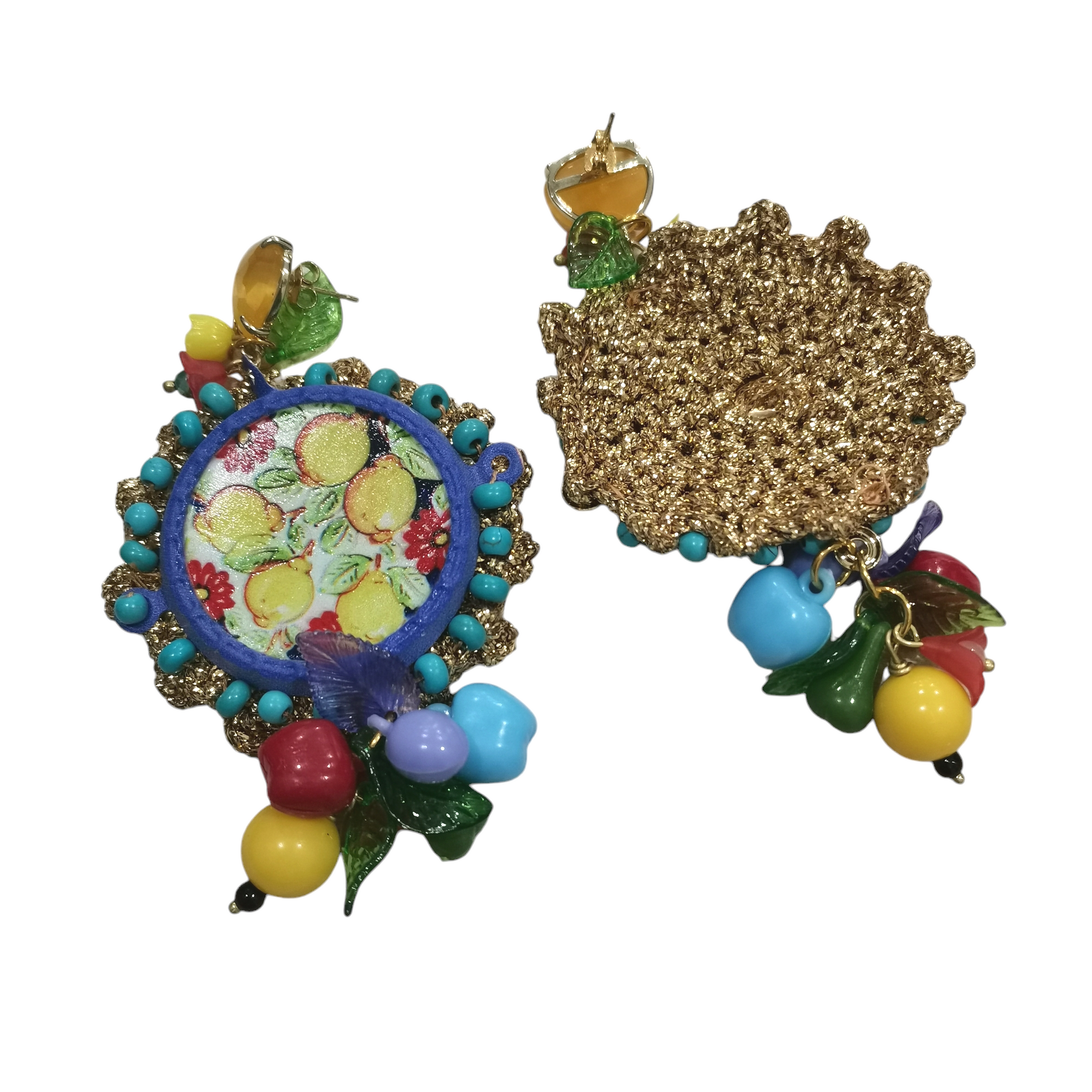 Boucles d'Oreilles Artisanales avec Motif Citrons et Détails Colorés - Cose di Bottega