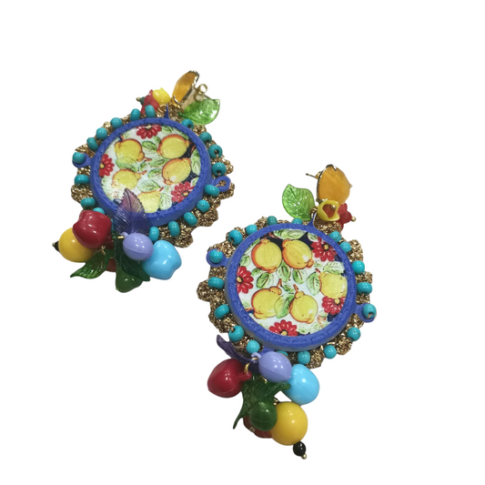 Boucles d'Oreilles Artisanales avec Motif Citrons et Détails Colorés - Cose di Bottega