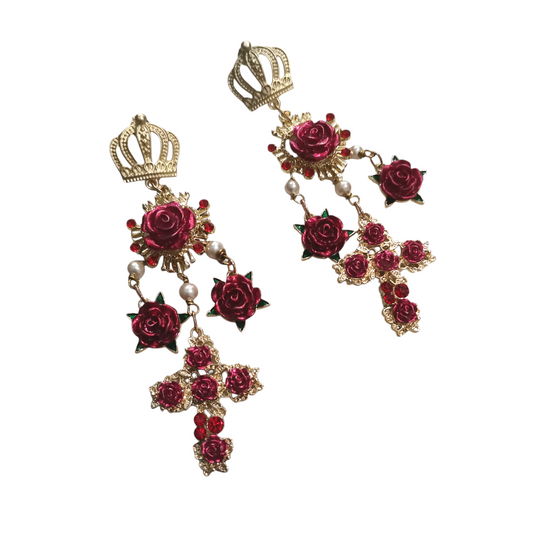 Boucles d'Oreilles "Rose & Couronne"