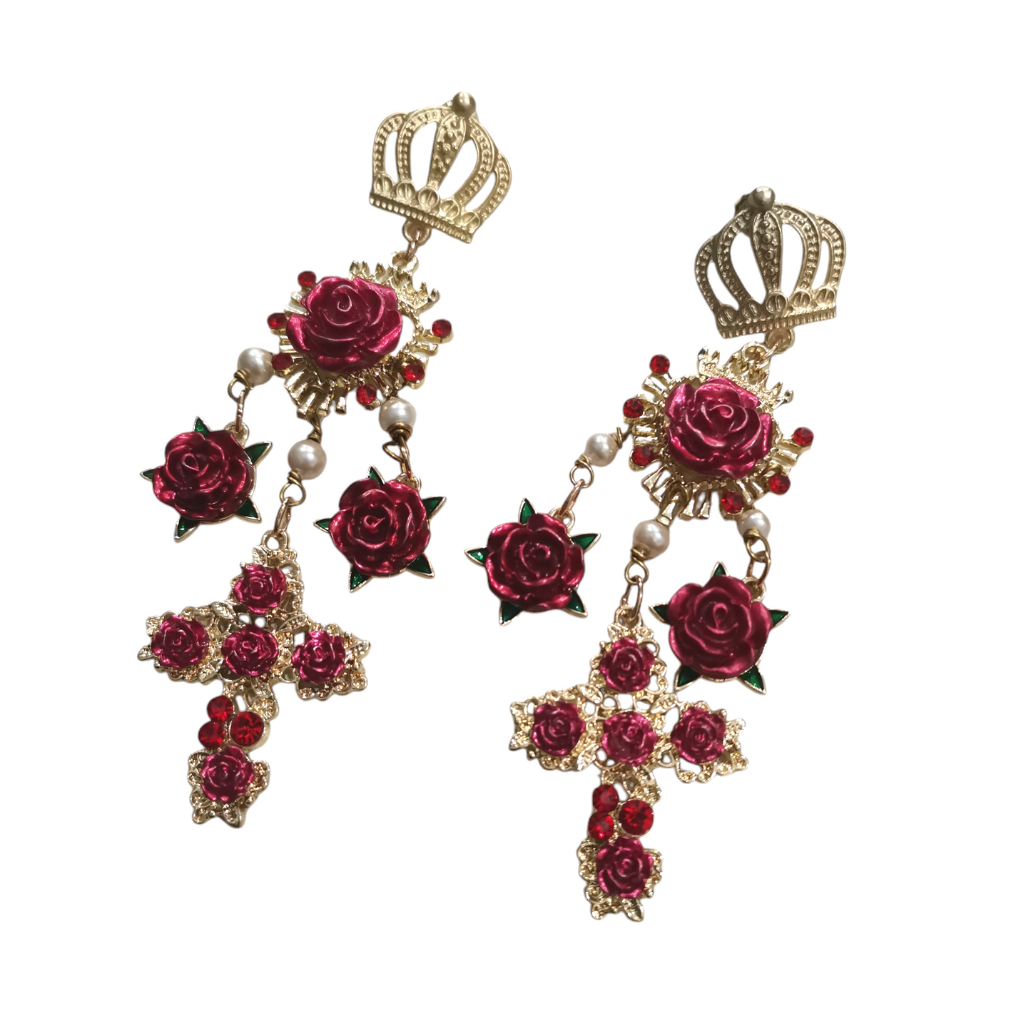 Boucles d'Oreilles "Rose & Couronne"