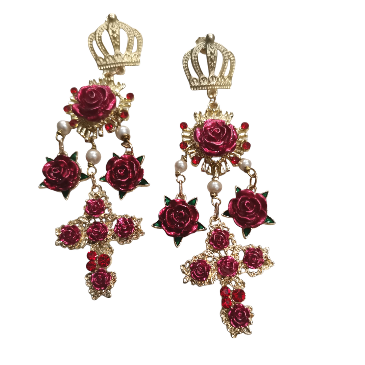 Boucles d'Oreilles "Rose & Couronne"