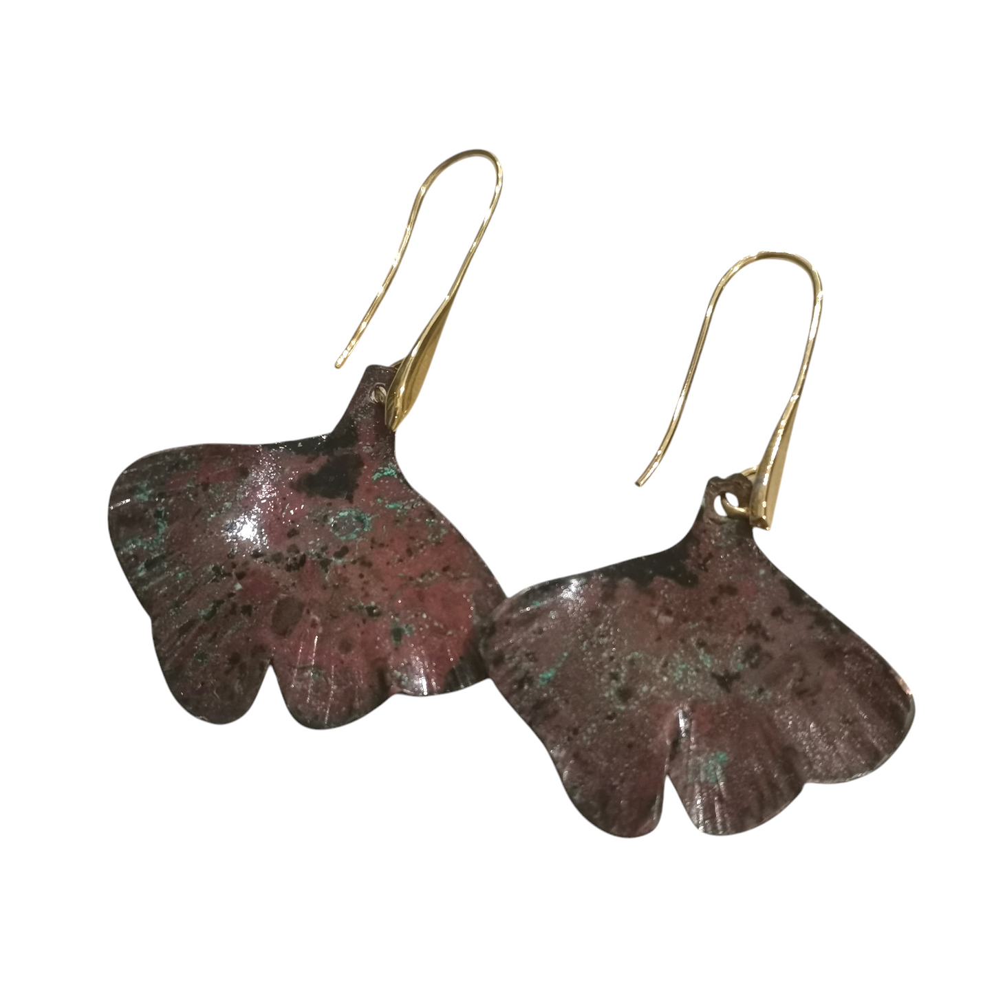 Ginkgo – Boucles d'oreilles artisanales faites main en cuivre oxydé