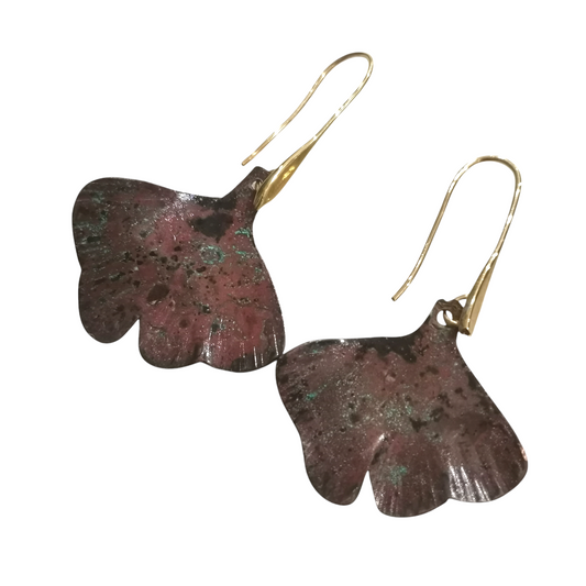 Ginkgo – Boucles d'oreilles artisanales faites main en cuivre oxydé