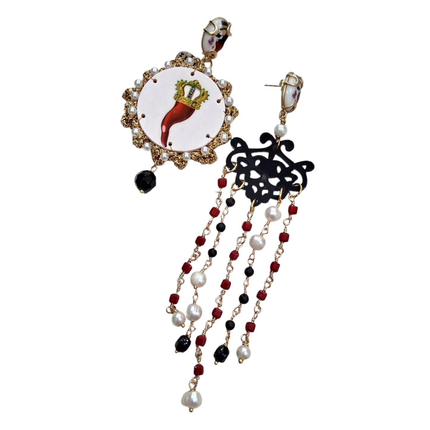 Boucles d’Oreilles Asymétriques "Porte-Bonheur Royal" en Résine et Crochet