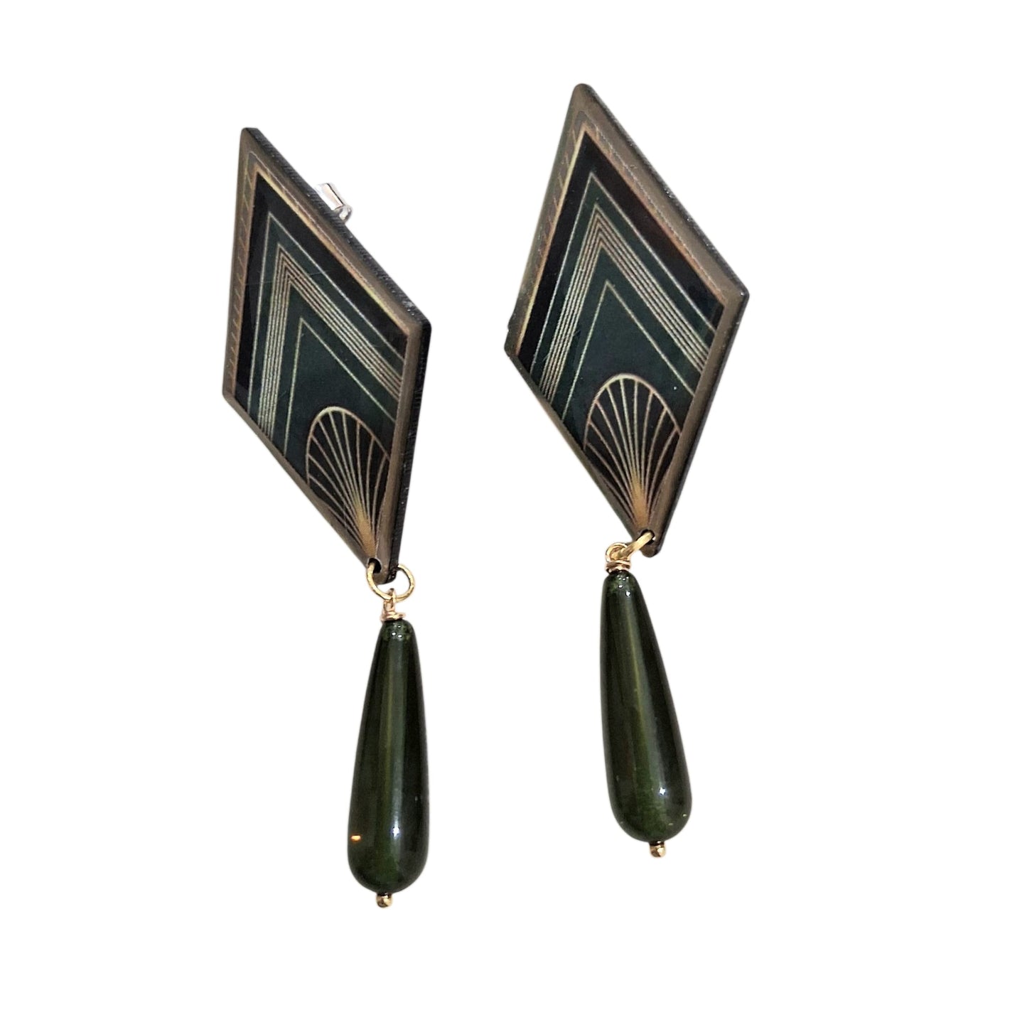 Boucles d’oreilles motif Art Déco vert