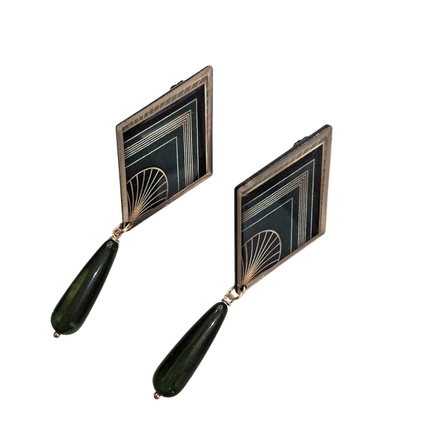 Boucles d’oreilles motif Art Déco vert