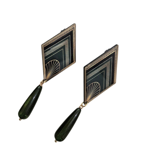 Boucles d’oreilles motif Art Déco vert