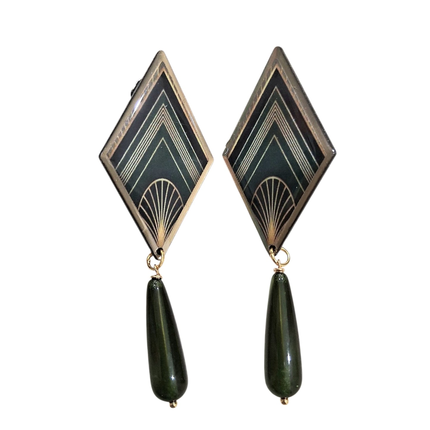 Boucles d’oreilles motif Art Déco vert