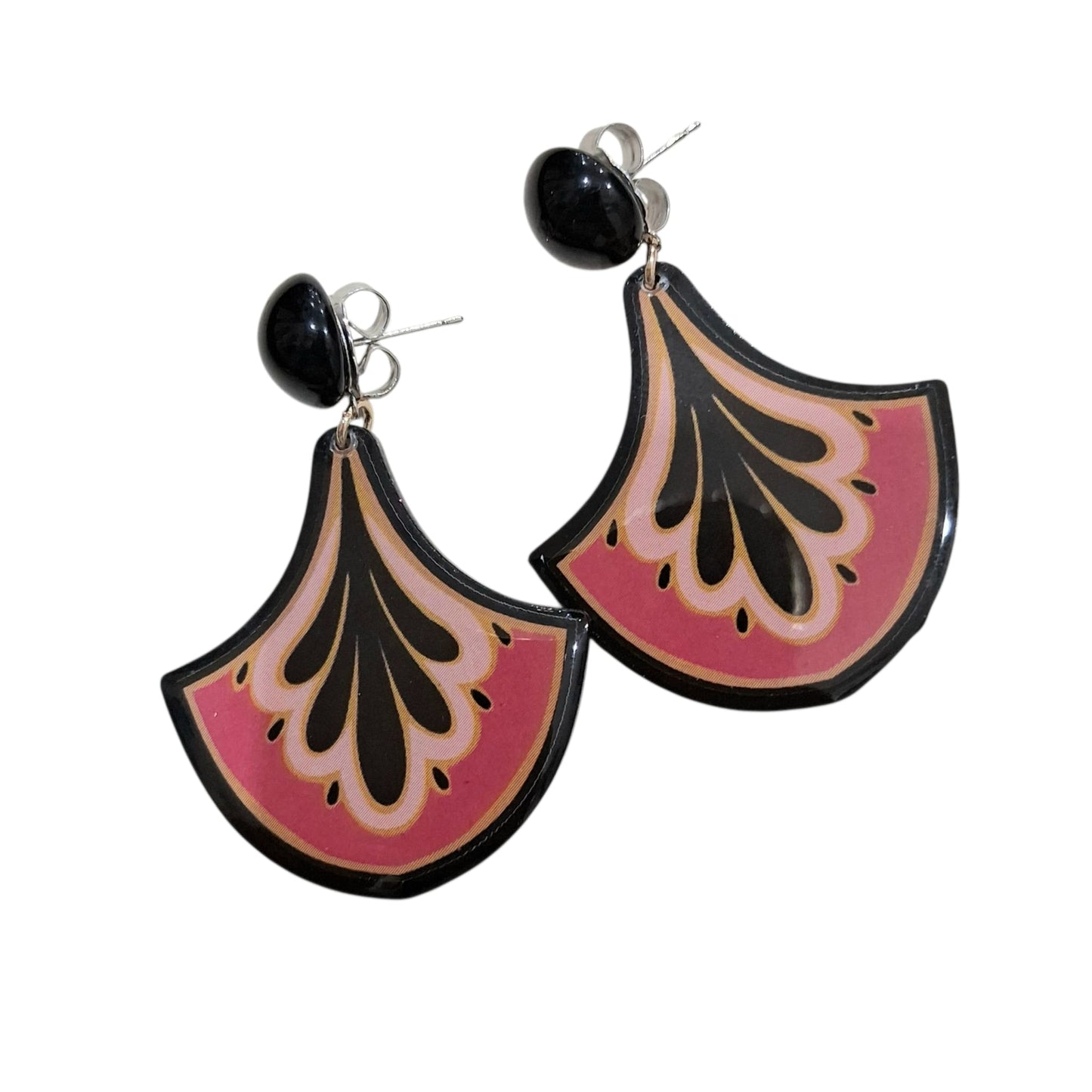 Boucles d’oreilles motif Art Déco rose