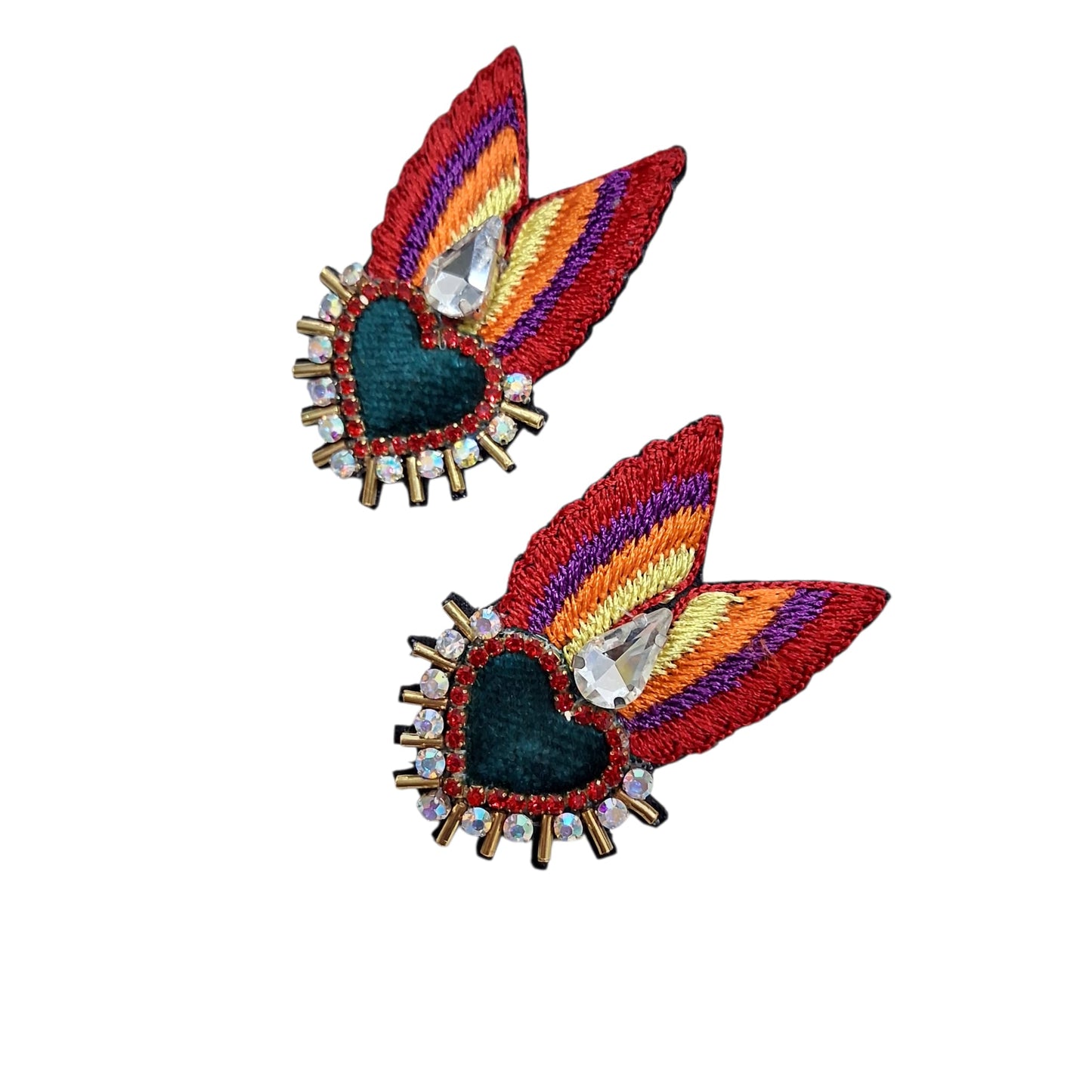 Boucles d’Oreilles Cœur Sacré Brodées à la Main avec Détails Dorés - Cose di Bottega
