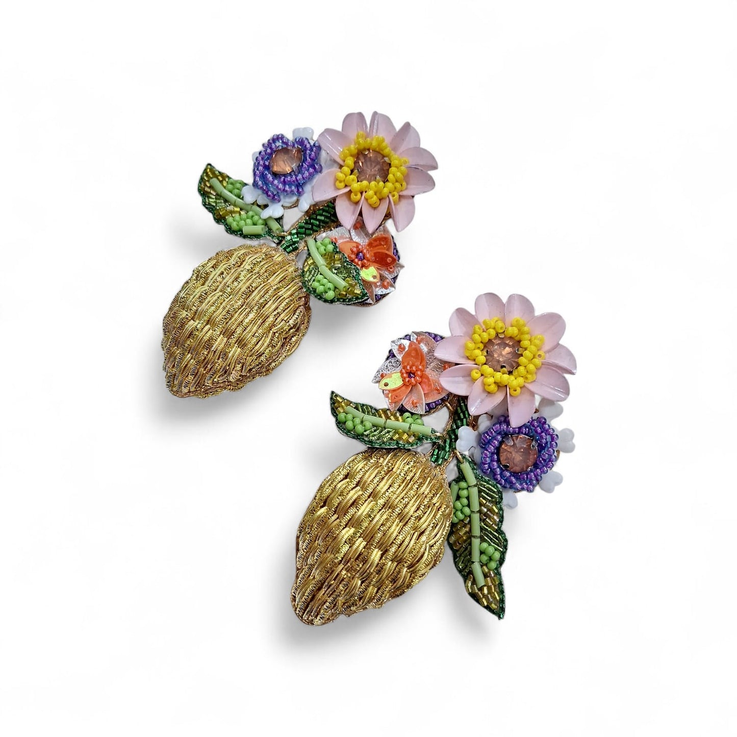 Boucles d’oreilles “Citron Fleuri”brodées main - Cose di Bottega