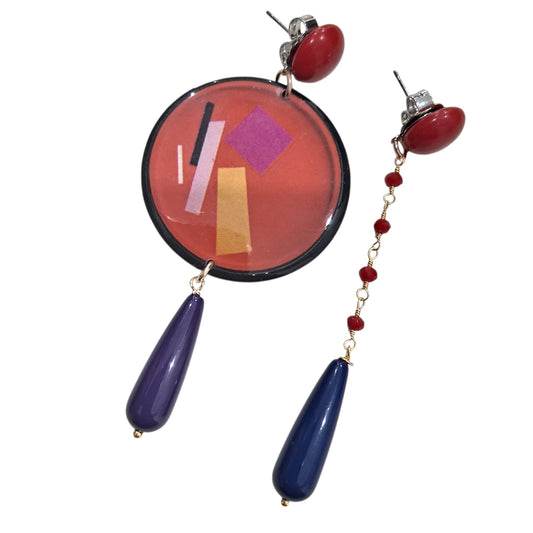 Boucles d’oreilles asymétriques géométriques multicolores