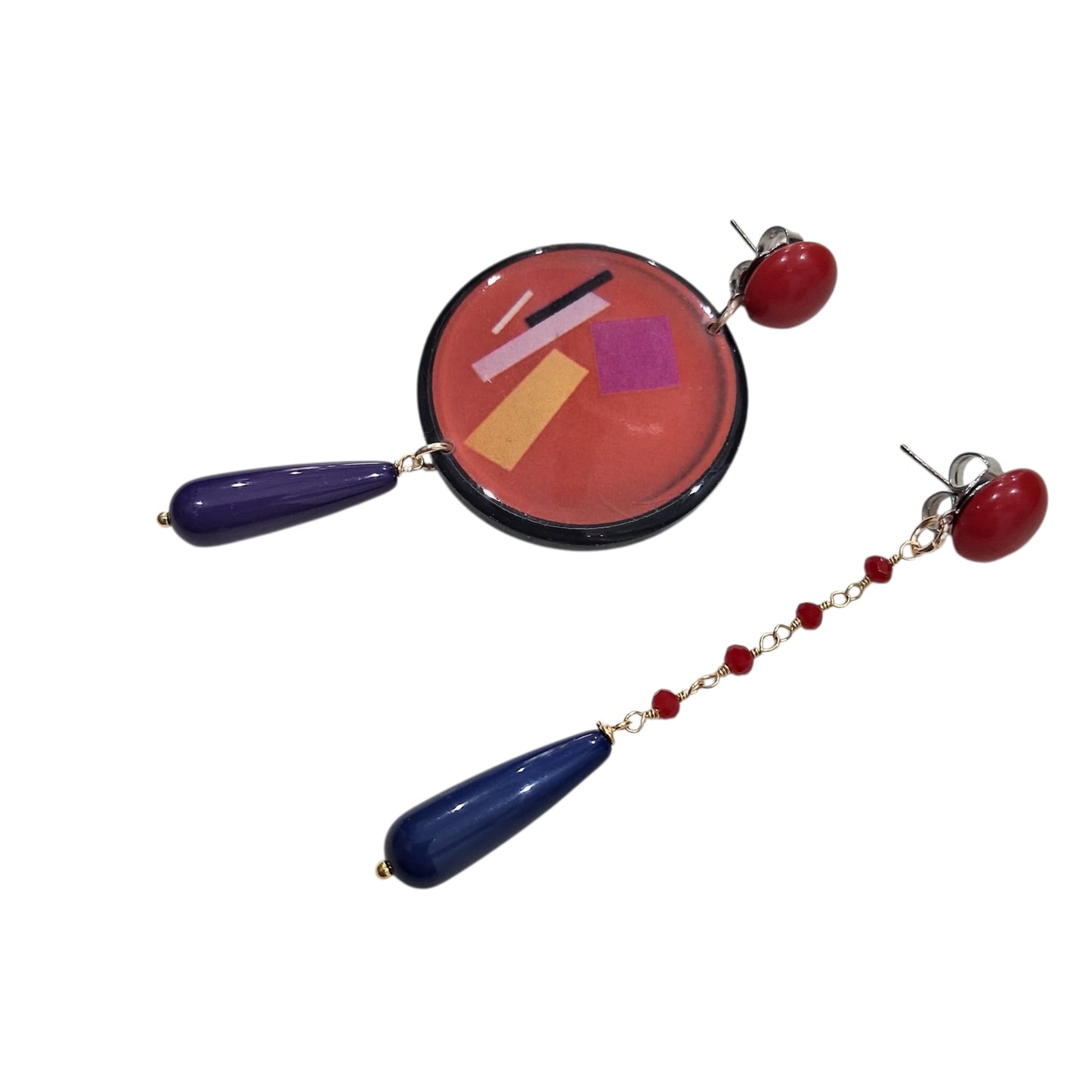 Boucles d’oreilles asymétriques géométriques multicolores