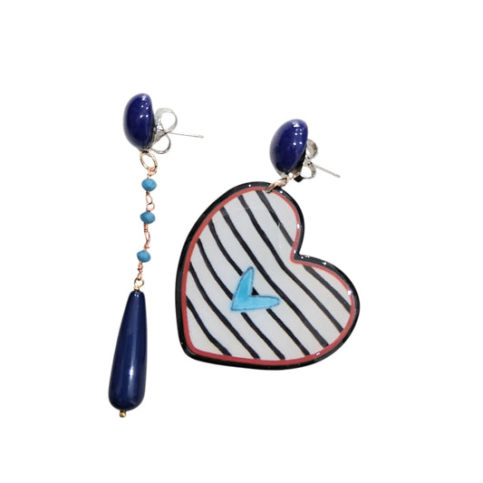 Boucles d’oreilles Cœur Graphique Bleu - Cose di Bottega
