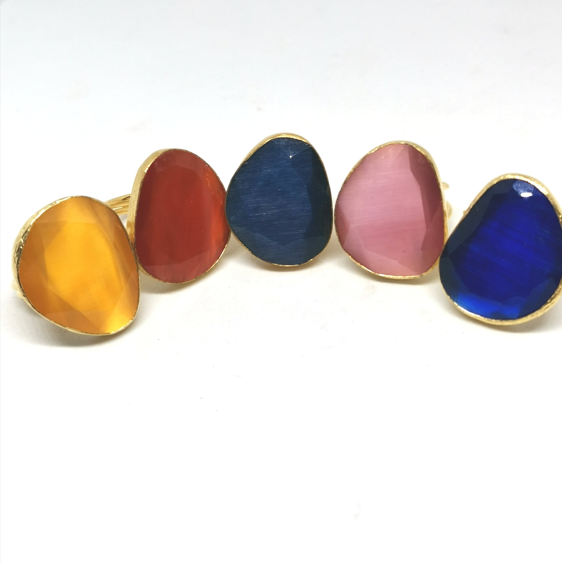 Bague Lumineuse en Laiton Plaqué Or ou Argent avec Pierre Œil de Chat - Cose di Bottega