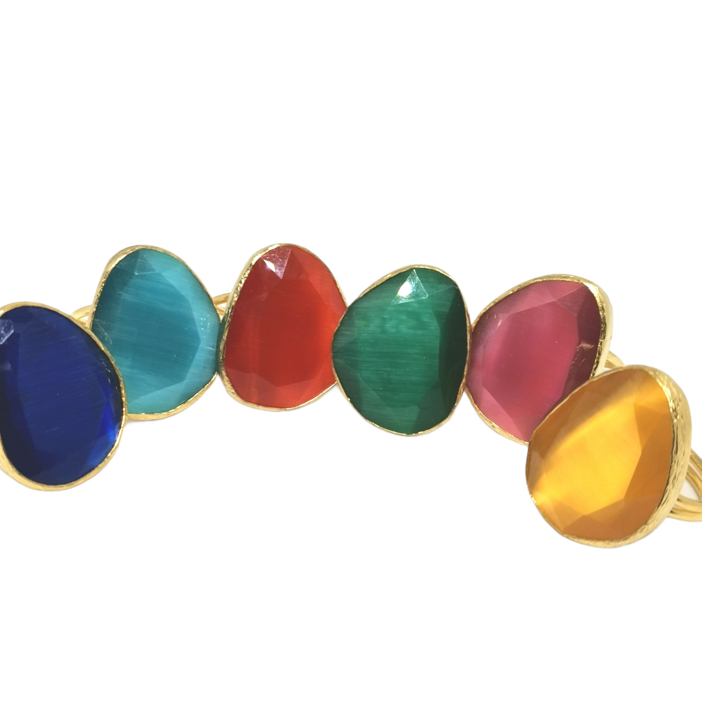 Bague Lumineuse en Laiton Plaqué Or ou Argent avec Pierre Œil de Chat - Cose di Bottega