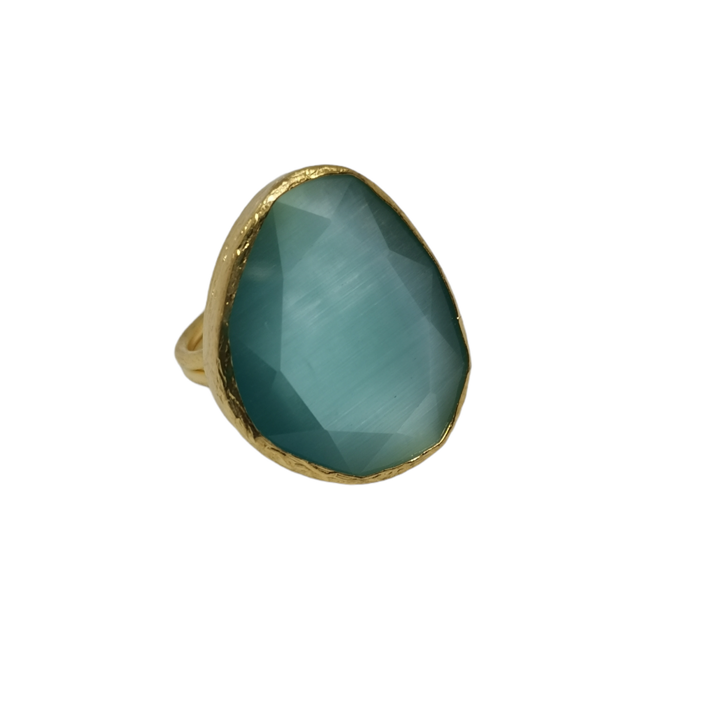 Bague Lumineuse en Laiton Plaqué Or ou Argent avec Pierre Œil de Chat - Cose di Bottega