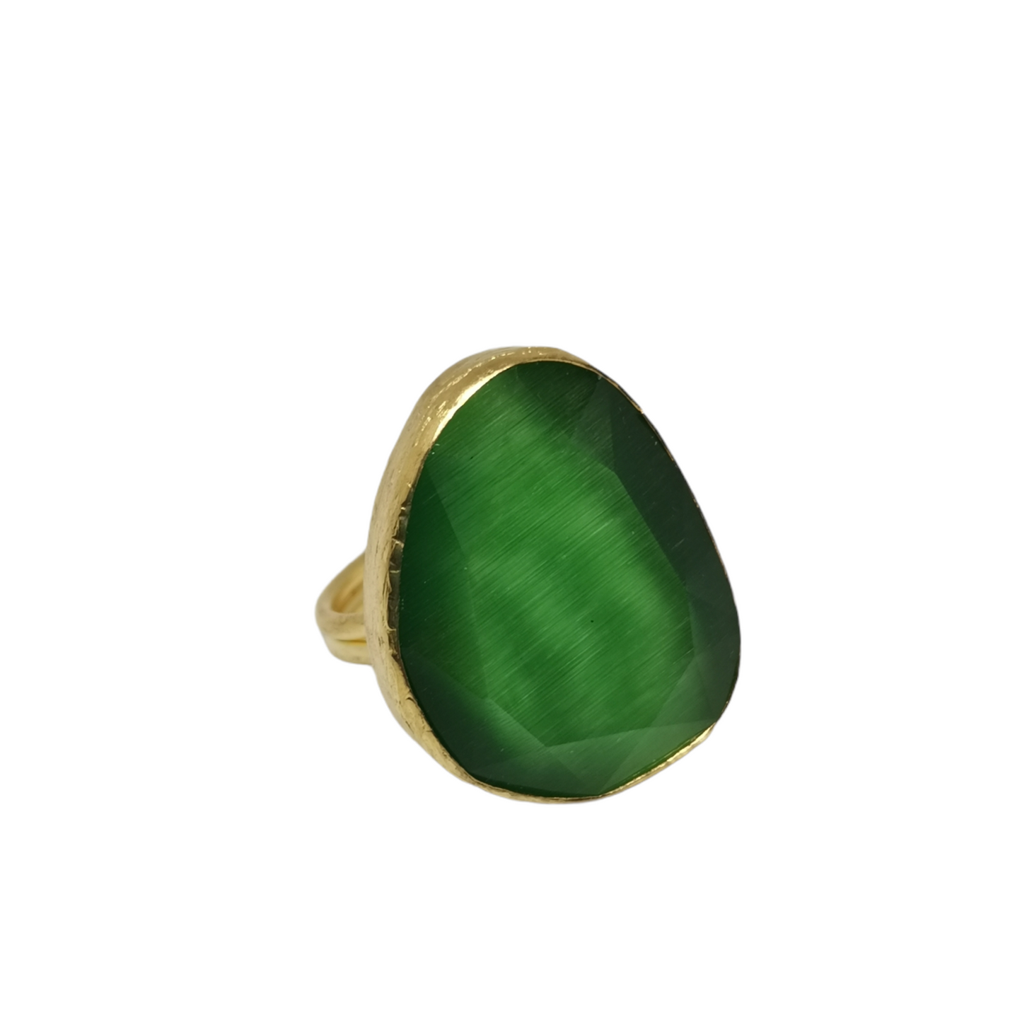 Bague Lumineuse en Laiton Plaqué Or ou Argent avec Pierre Œil de Chat - Cose di Bottega