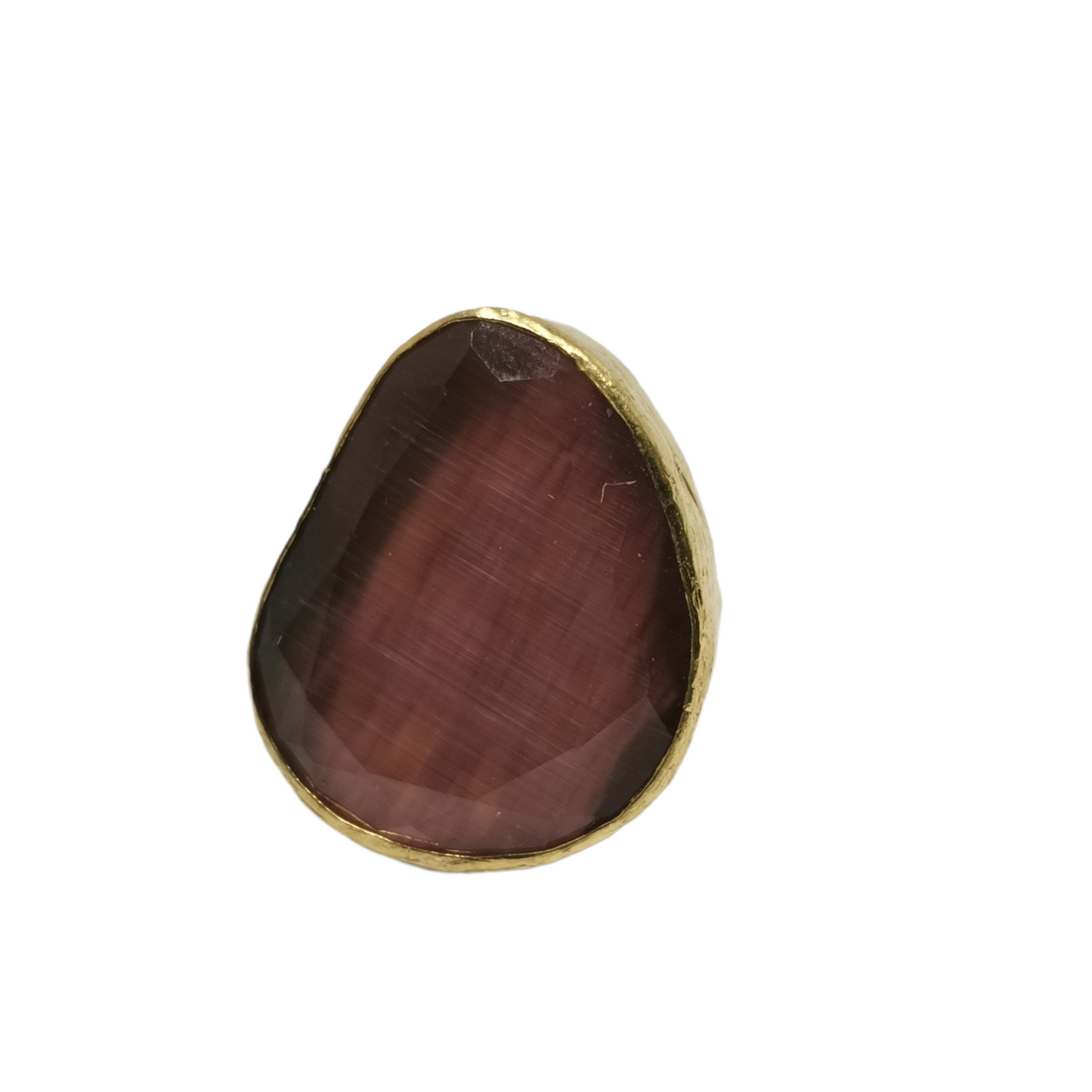 Bague Lumineuse en Laiton Plaqué Or ou Argent avec Pierre Œil de Chat - Cose di Bottega